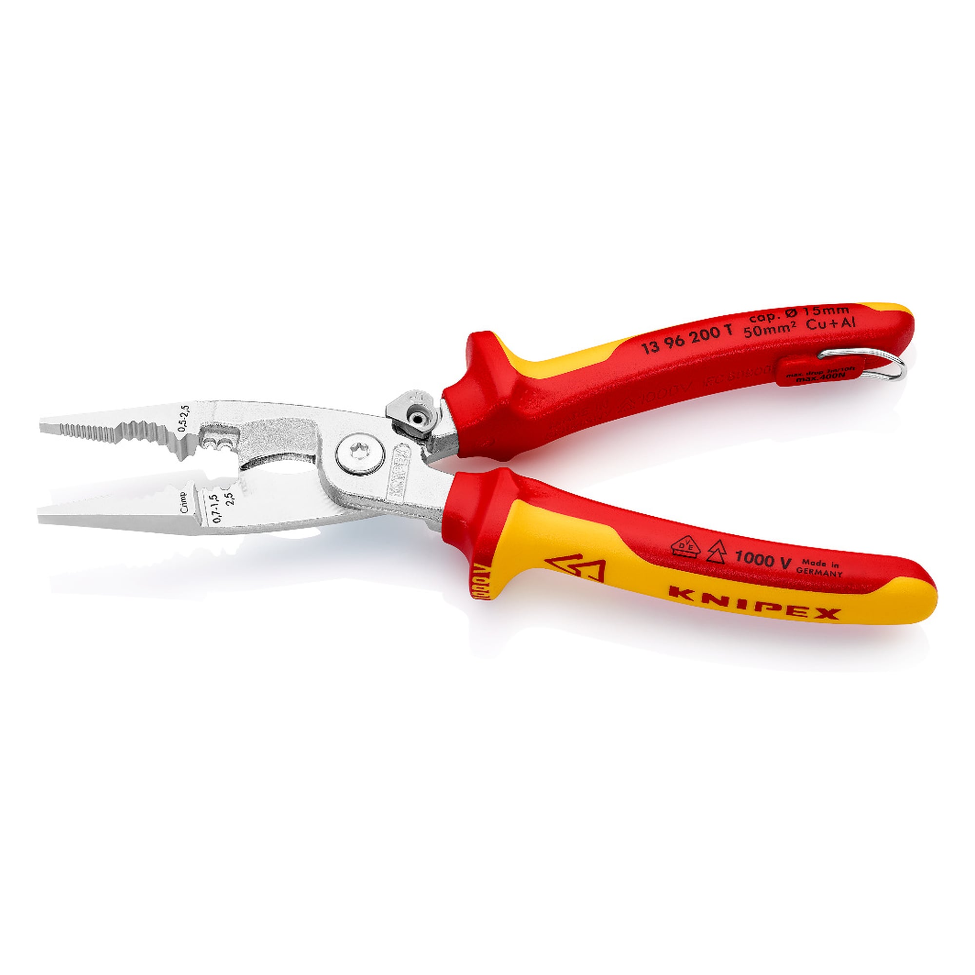 VDE tested Pliers for Electrical Installation with tether attachment point, 200 mm