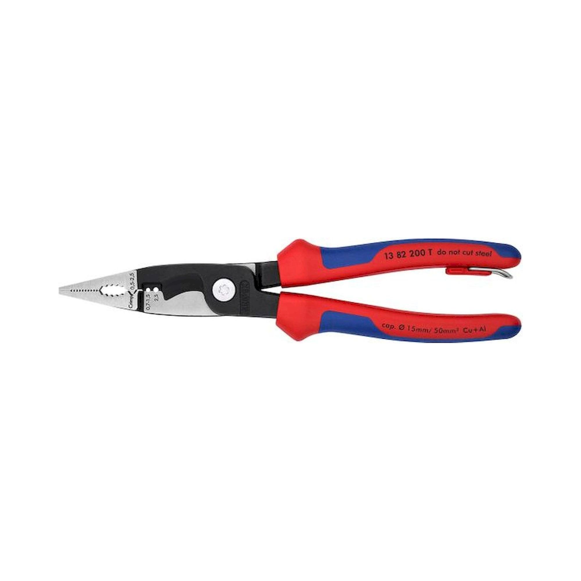 Knipex 13 82 200 T. Elektro-Installationszange, schwarz atramentiert, Befestigungsöse, 200 mm