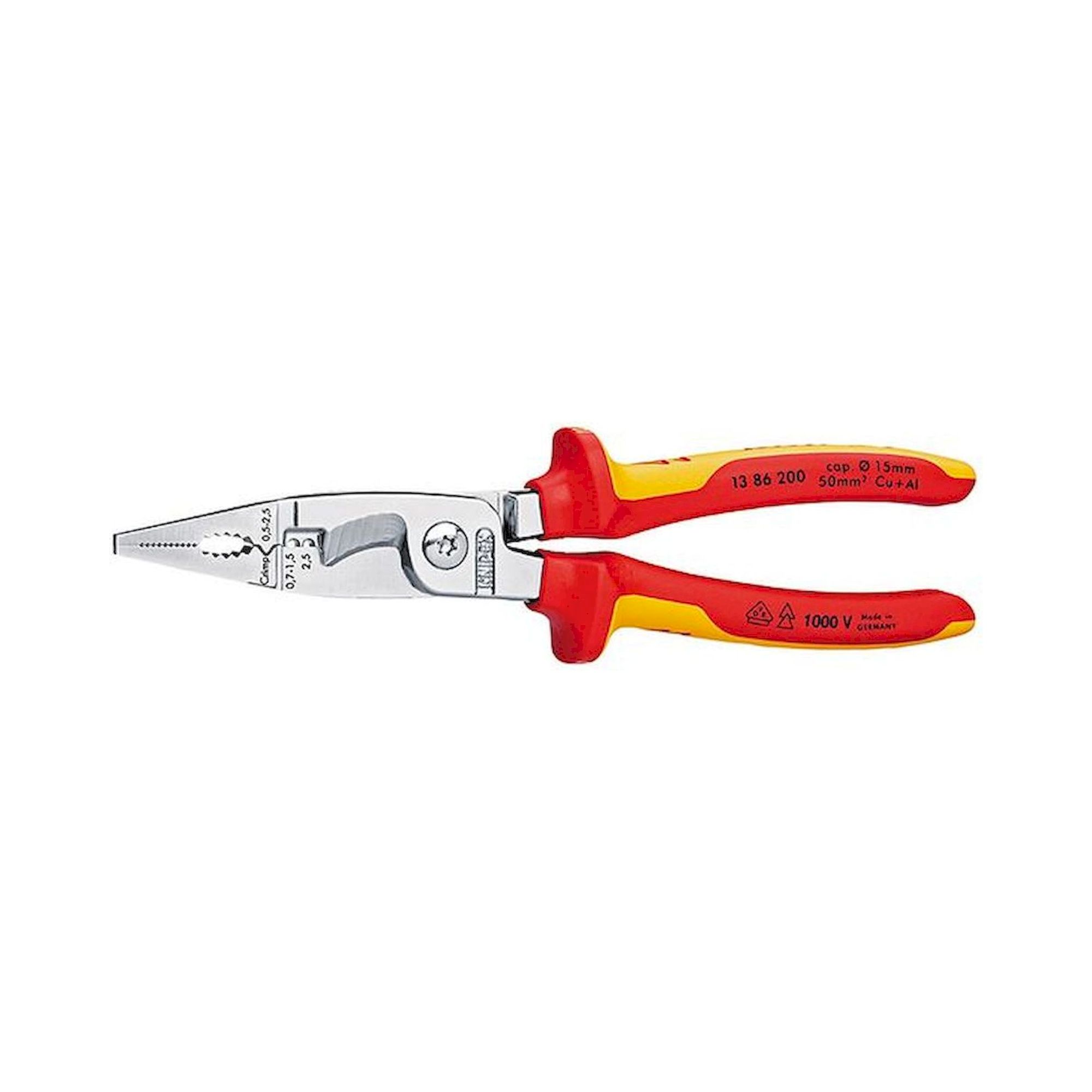 Knipex 13 86 200. Electric pliers, chrome-plated, 15 mm / 50 mm2, 200 mm