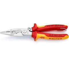 Knipex 13 96 200 T. Electrical installation pliers, chrome-plated, insulated, fixing lug, 200 mm