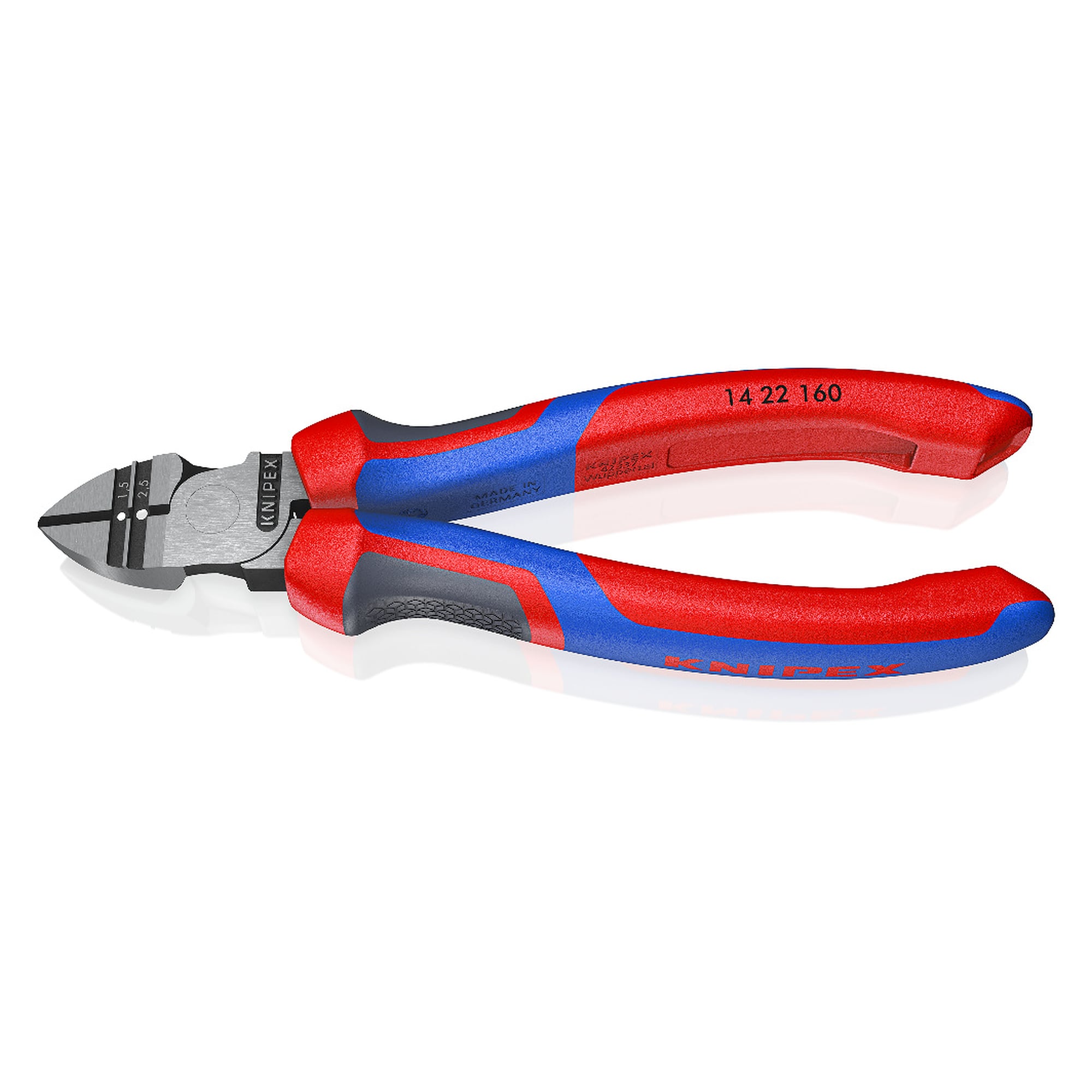 Diagonal insulation stripper with comfort handles, stripping holes 1.5 and 2.5 mm², 160 mm