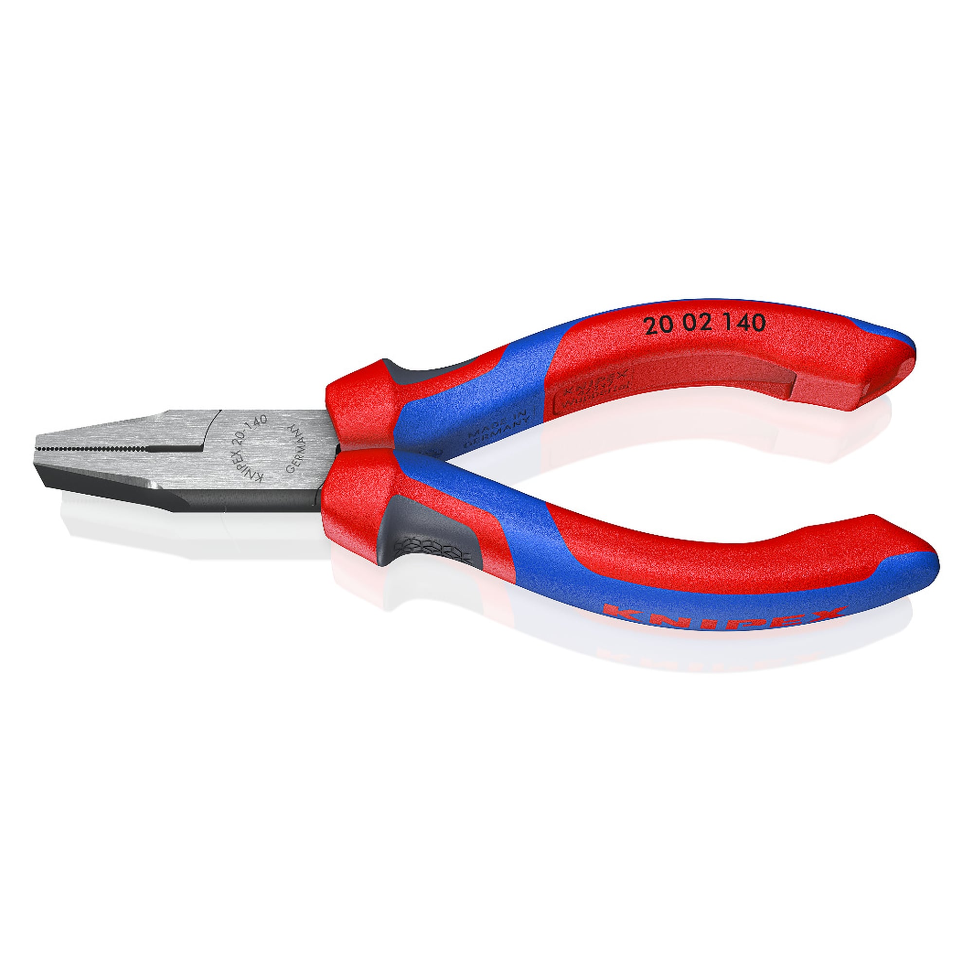 Flat nose pliers with knurled gripping surfaces and comfort handles, 140 mm