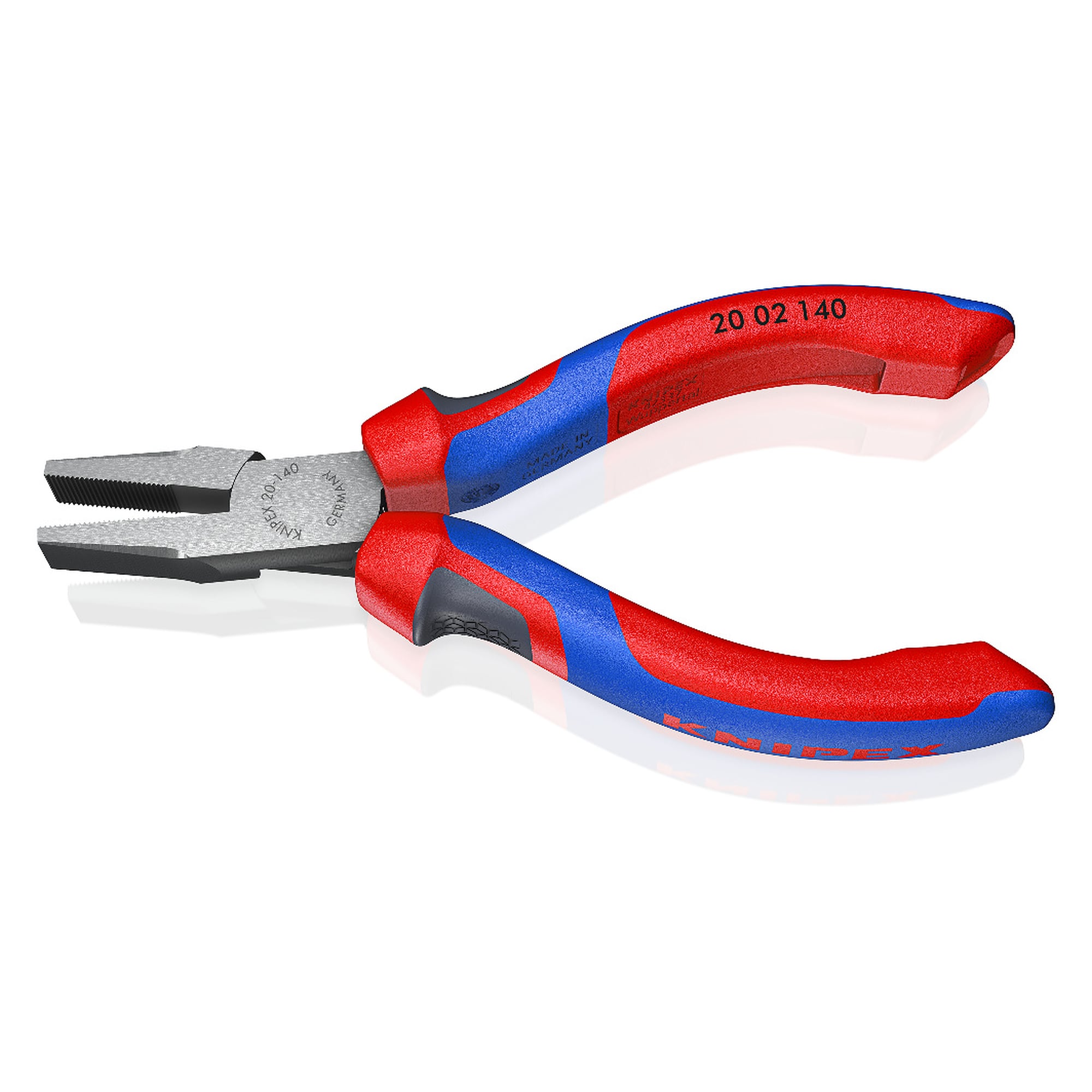 Flat nose pliers with knurled gripping surfaces and comfort handles, 140 mm