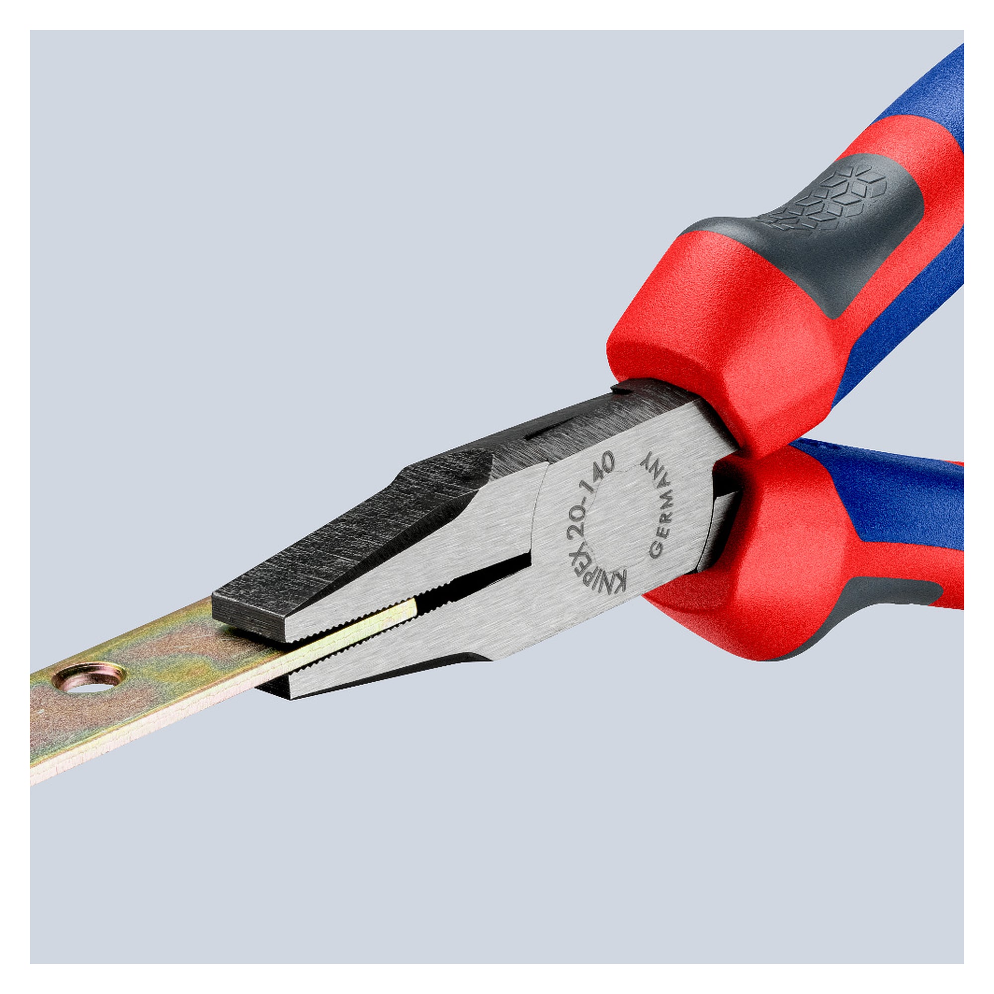 Flat nose pliers with knurled gripping surfaces and comfort handles, 140 mm
