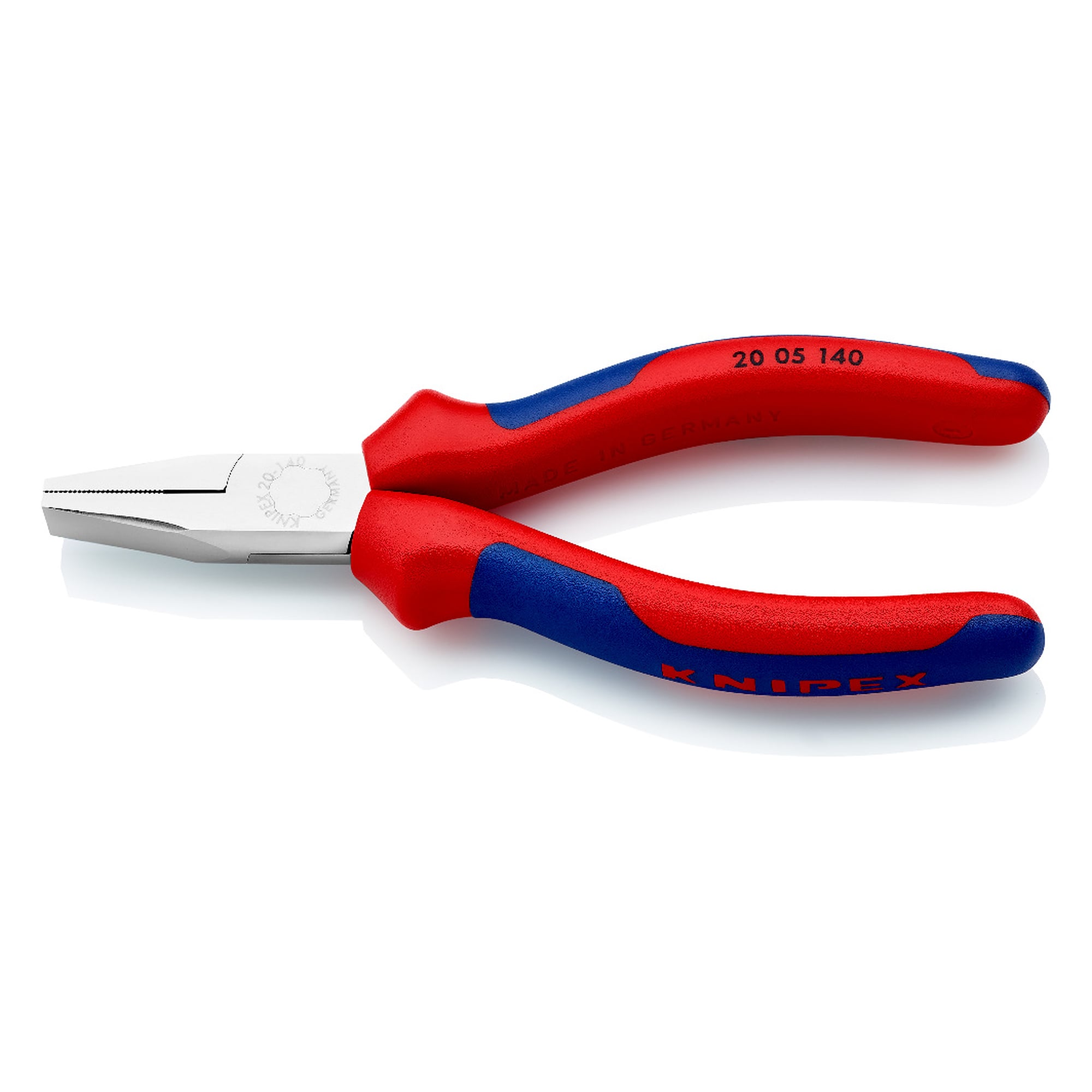 Flat nose pliers chrome-plated with knurled jaws and multi-component sleeves, 140 mm