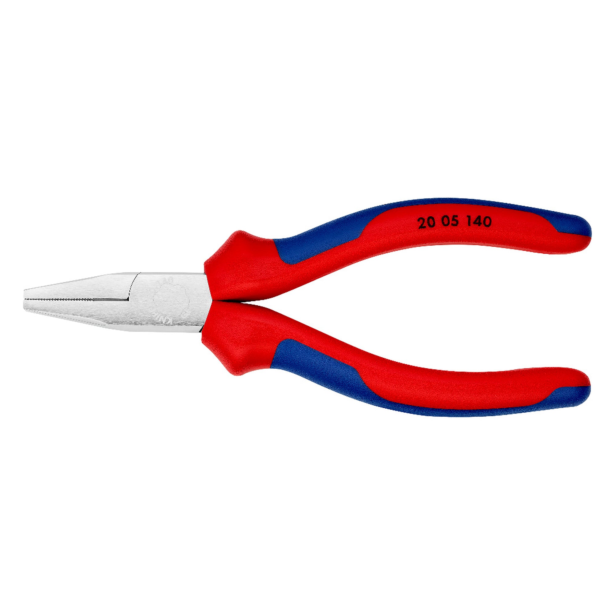 Flat nose pliers chrome-plated with knurled jaws and multi-component sleeves, 140 mm