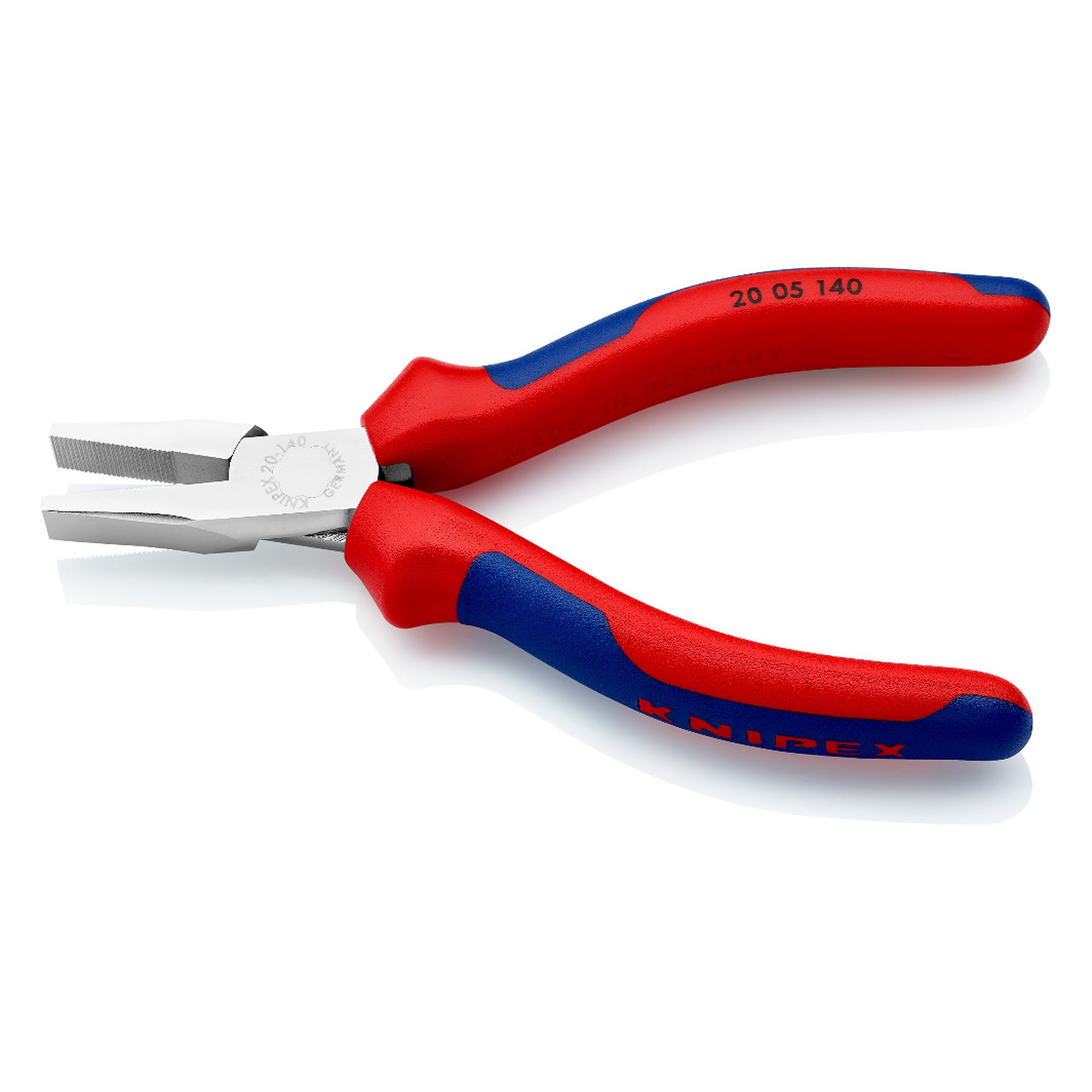 Flat nose pliers chrome-plated with knurled jaws and multi-component sleeves, 140 mm