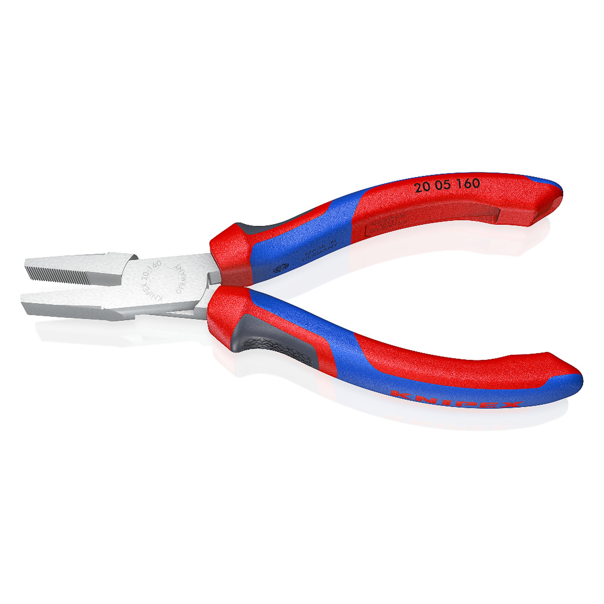Flat nose pliers chrome-plated with knurled jaws and comfort handles, 160 mm