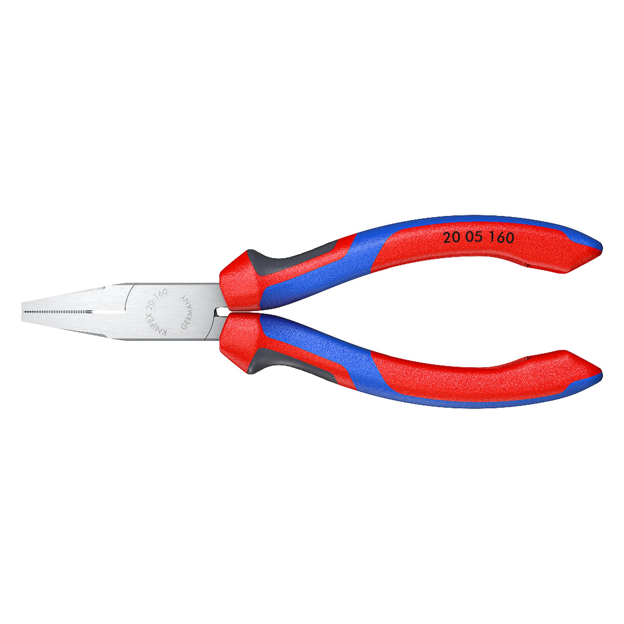 Flat nose pliers chrome-plated with knurled jaws and comfort handles, 160 mm