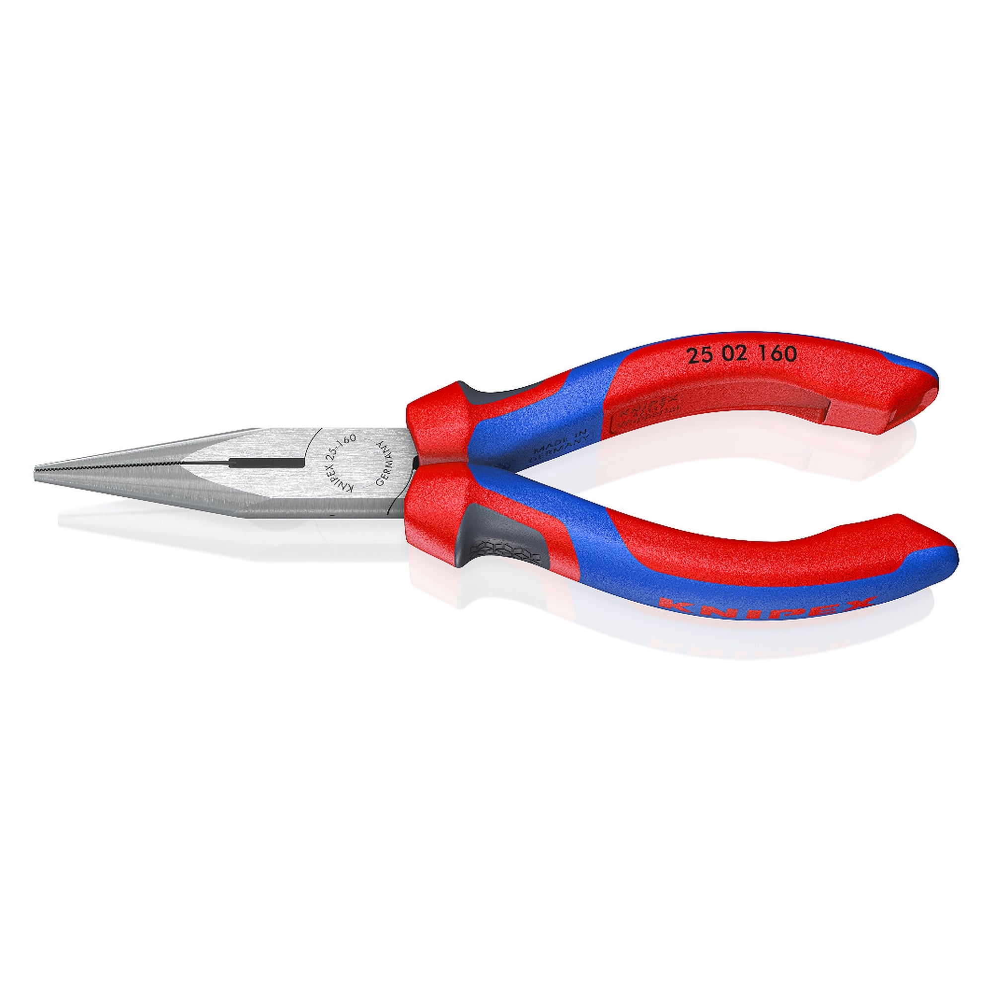 Pince à becs demi-ronds avec tranchant, becs longs, poignées Comfort, 160 mm
