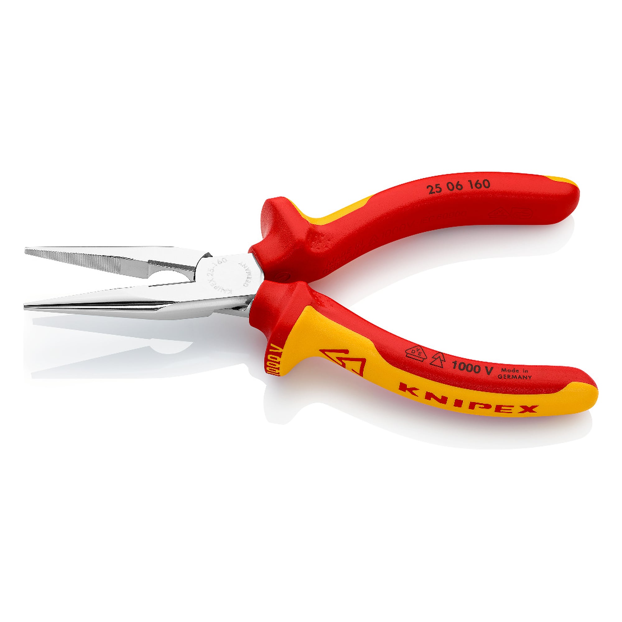 Snipe nose side cutting pliers (radio pliers), VDE insulated, tether point, 160 mm