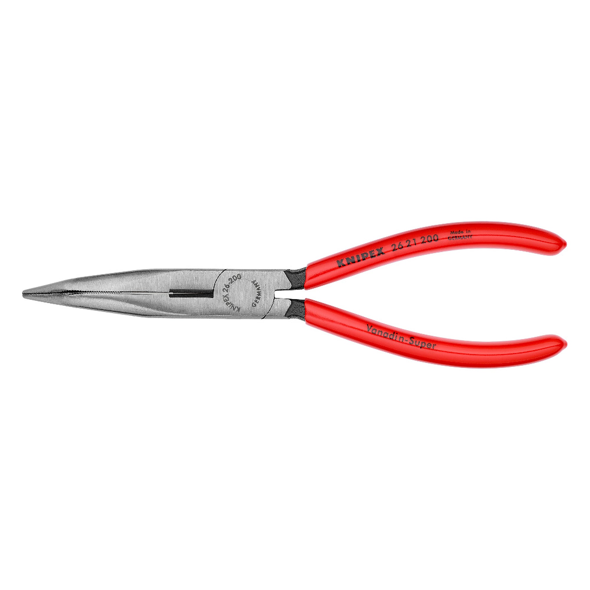 Pince à becs demi-ronds avec tranchant (pince bec de cigogne), noire atramentée, préhension 23 mm, 200 mm