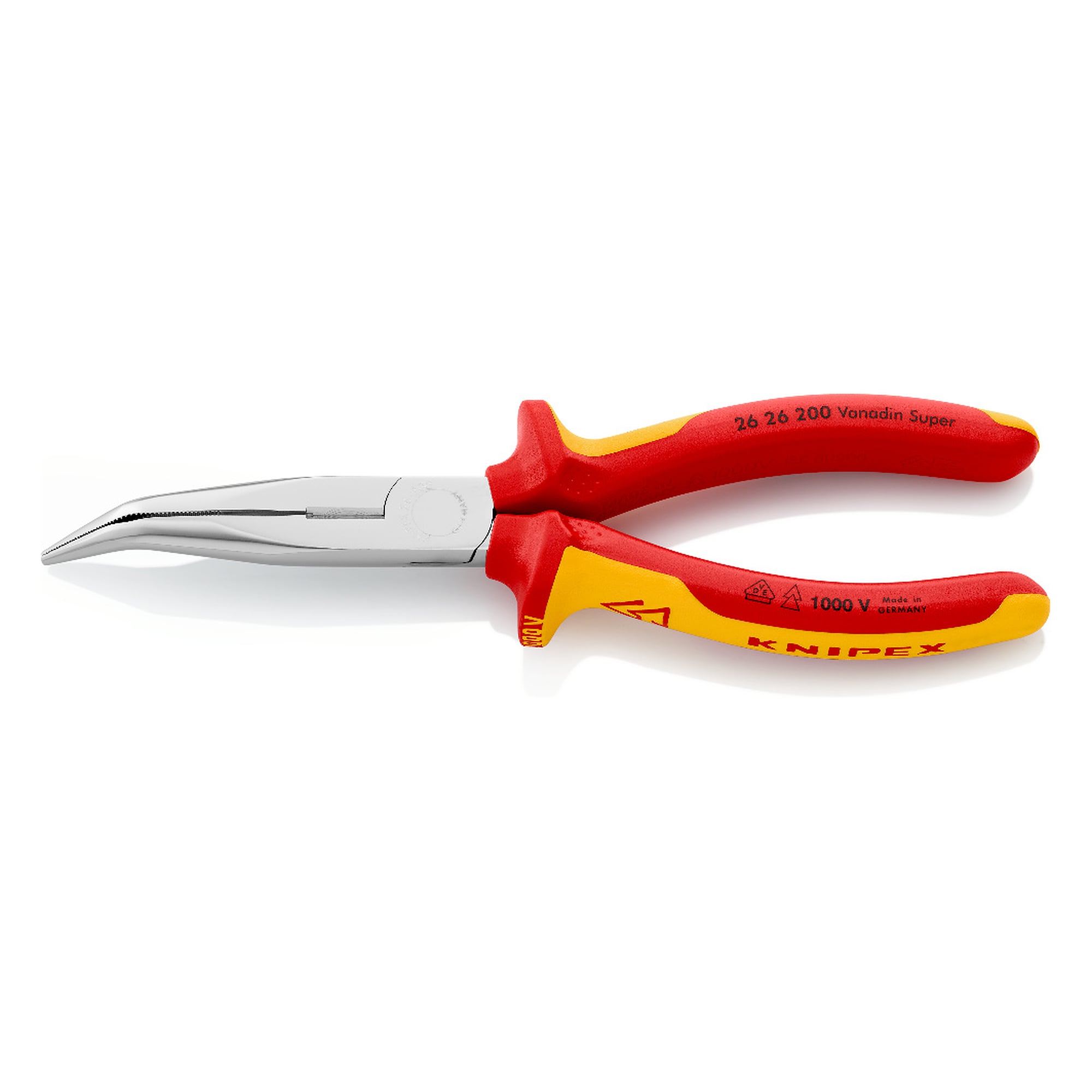 Snipe nose side cutting pliers (stork beak pliers), VDE insulated, chrome-plated, 200 mm