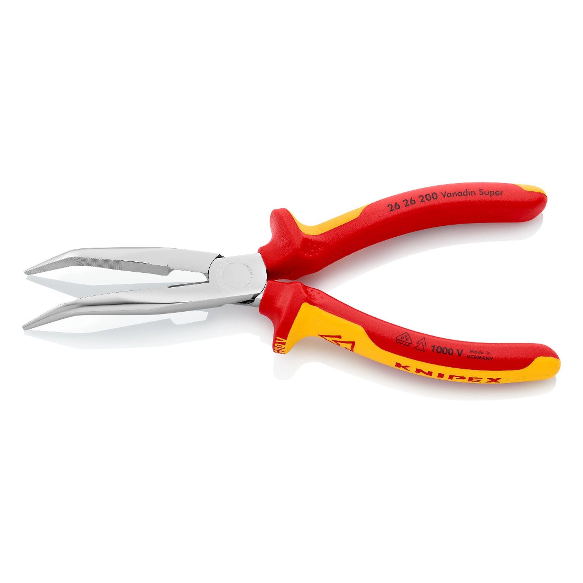 Snipe nose side cutting pliers (stork beak pliers), VDE insulated, chrome-plated, 200 mm