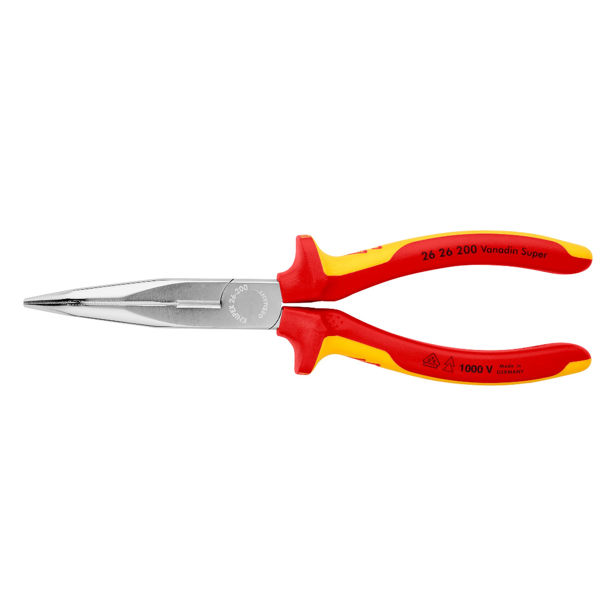 Snipe nose side cutting pliers (stork beak pliers), VDE insulated, chrome-plated, 200 mm