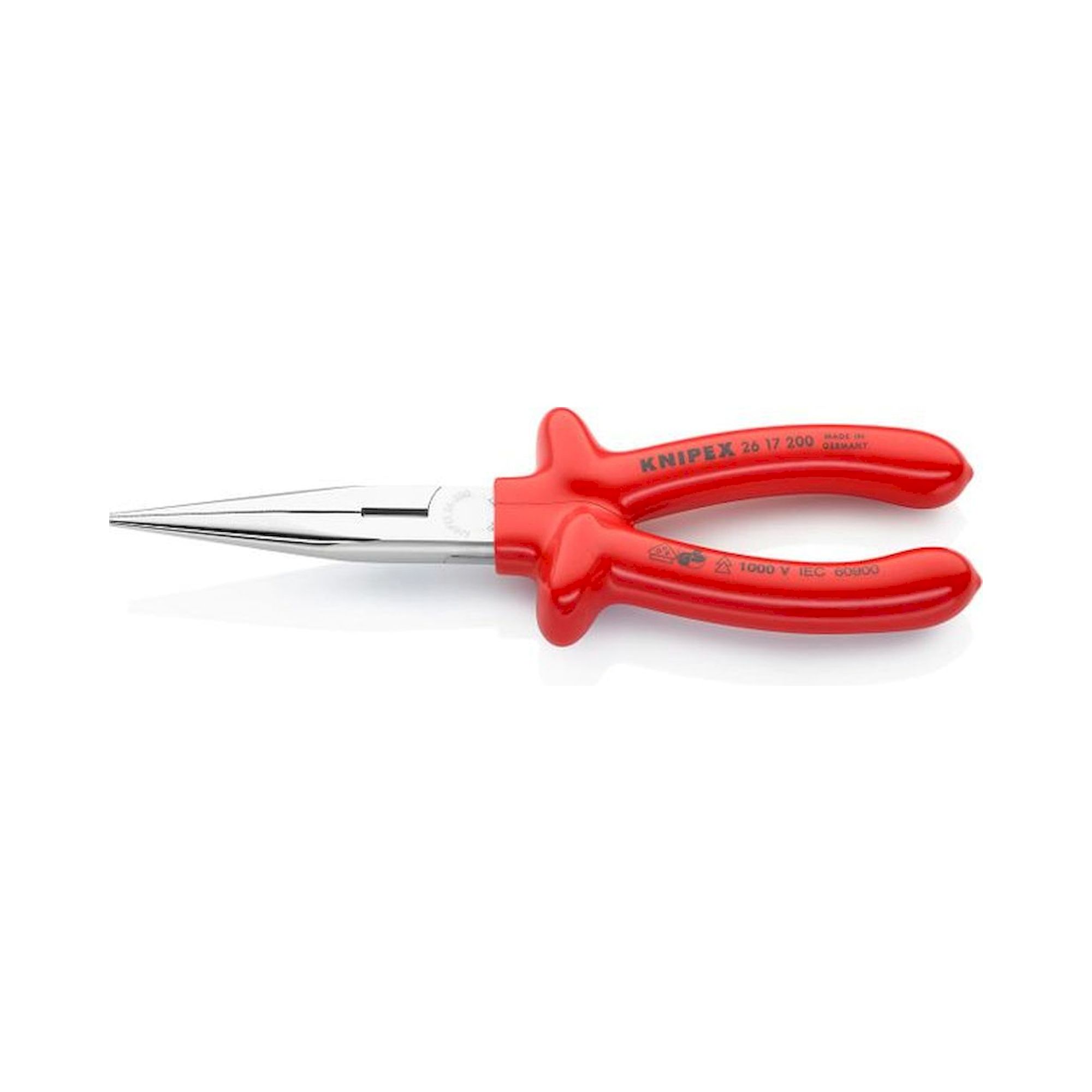 Knipex 26 17 200. Flachrundzange mit Schneide (Storchschnabelzange), verchromt, tauchisoliert, 200 mm