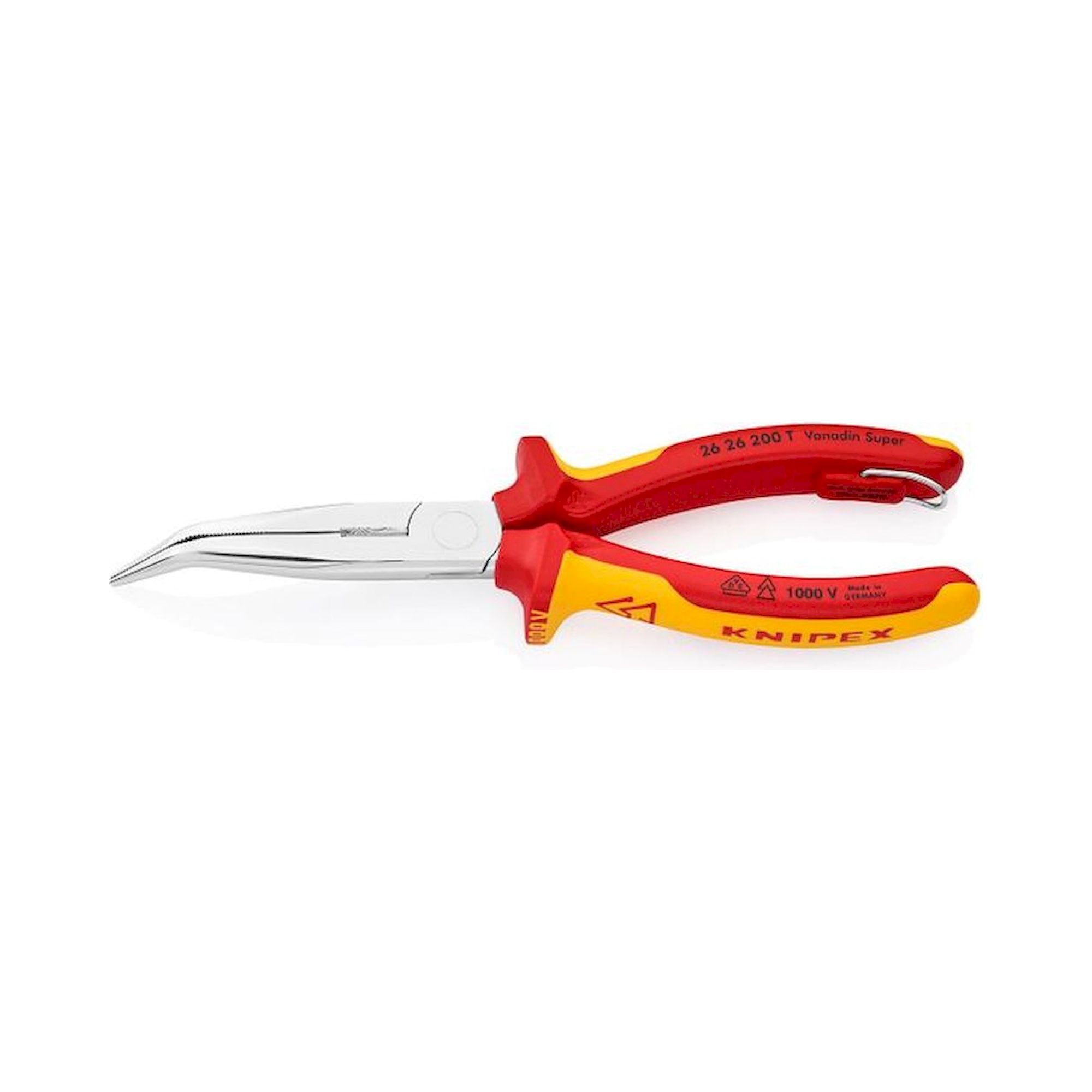 Knipex 26 26 200 T. Flat ro with nose pliers with cutting edge (Stork's nose pliers), chrome-plated, insulated, fixing eye, 200 mm
