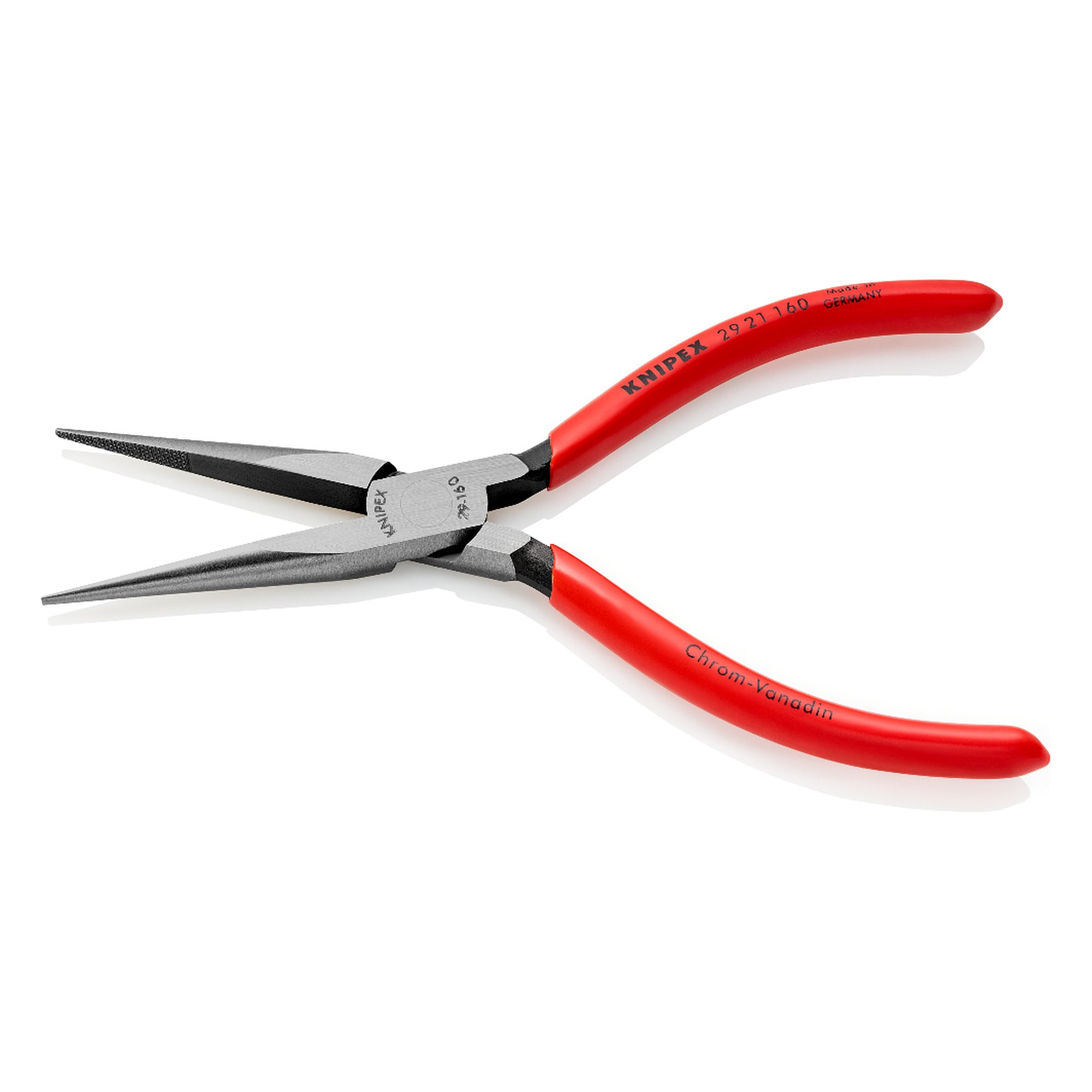 Telephone pliers with fine 2.0 mm tips, cross-hatched jaws, black atramentized, 160 mm