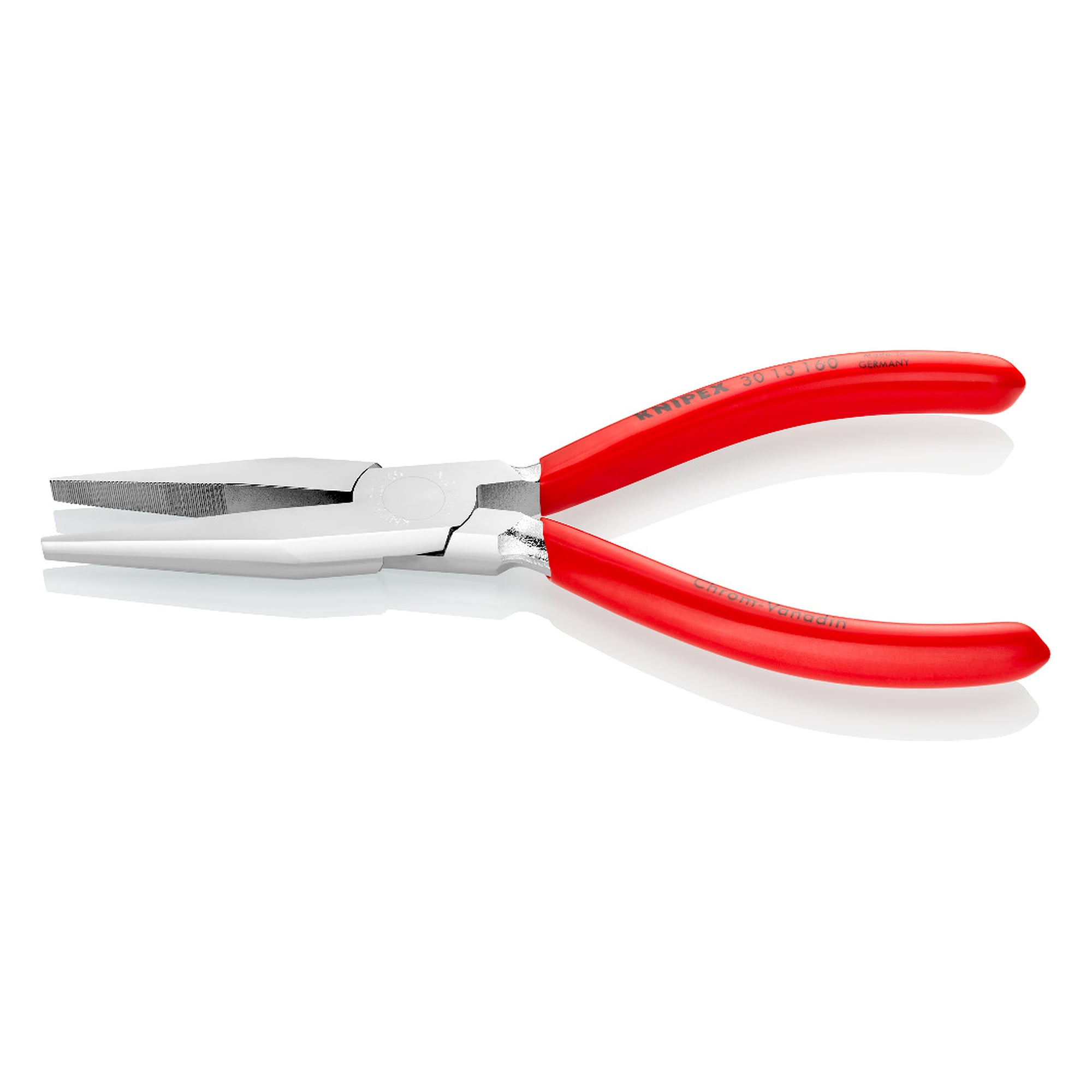 Long nose pliers chrome-plated, jaws 46.5 mm, tip 3.0 mm wide, length 160 mm
