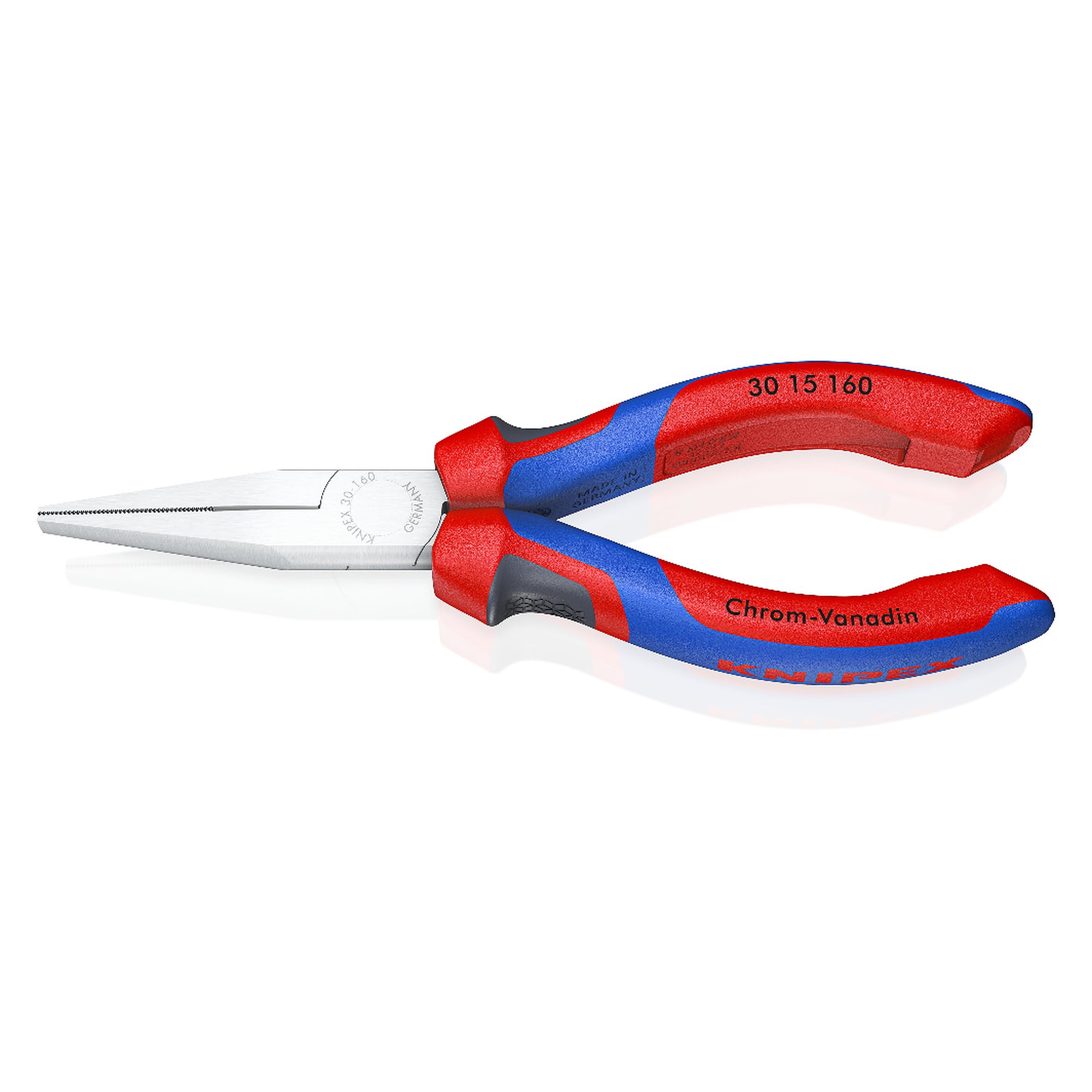 Long nose pliers chrome-plated with comfort handles, jaws 46.5 mm, length 160 mm