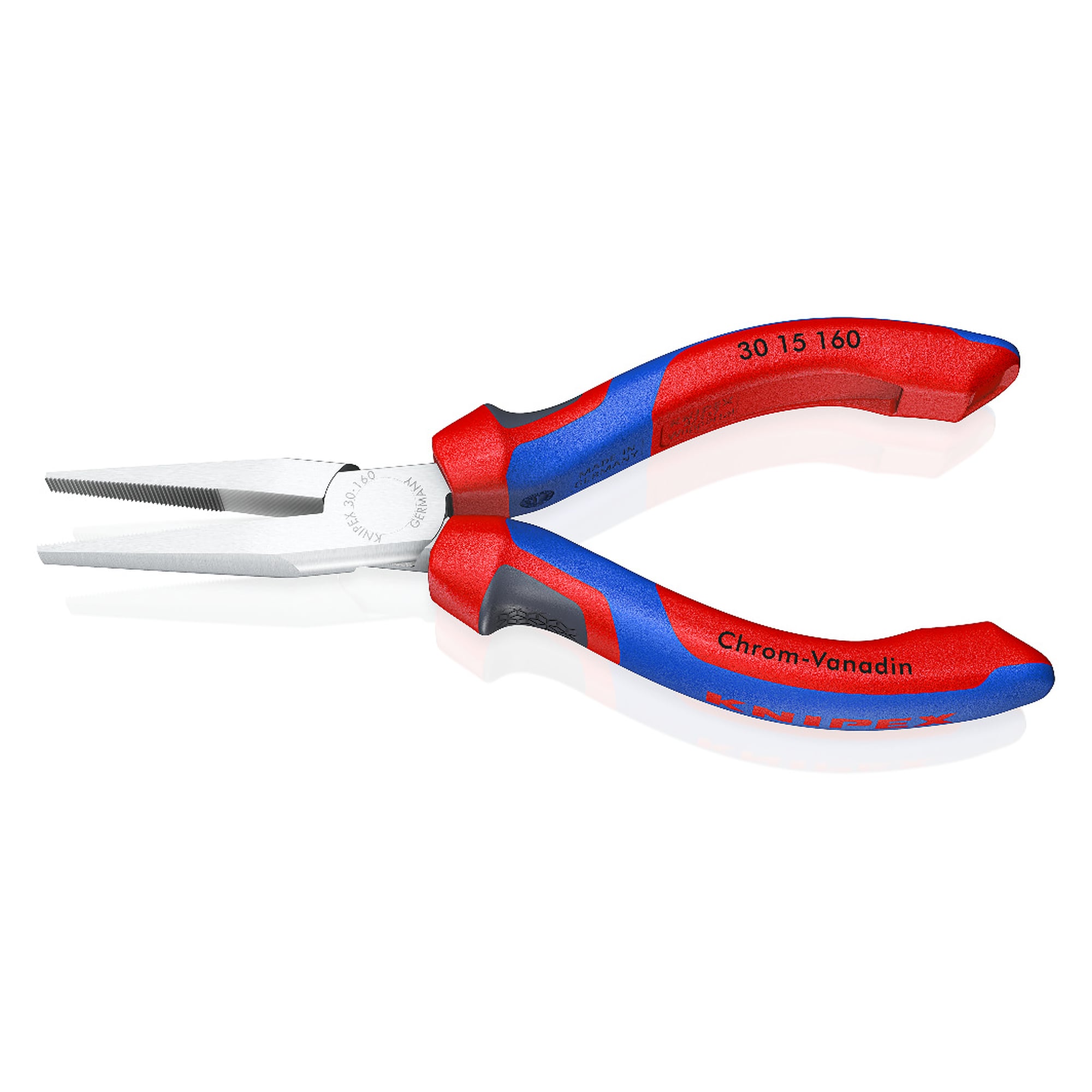 Long nose pliers chrome-plated with comfort handles, jaws 46.5 mm, length 160 mm