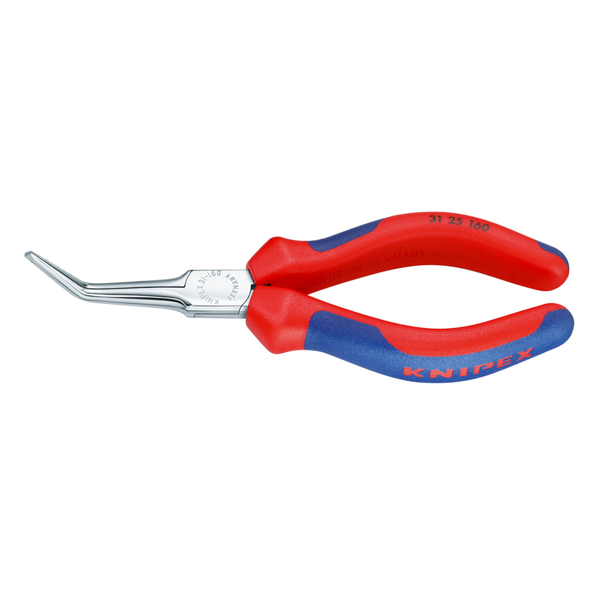 Gripping pliers (needle nose pliers) chrome-plated, 27 mm gripping surface, multi-component grips, 160 mm