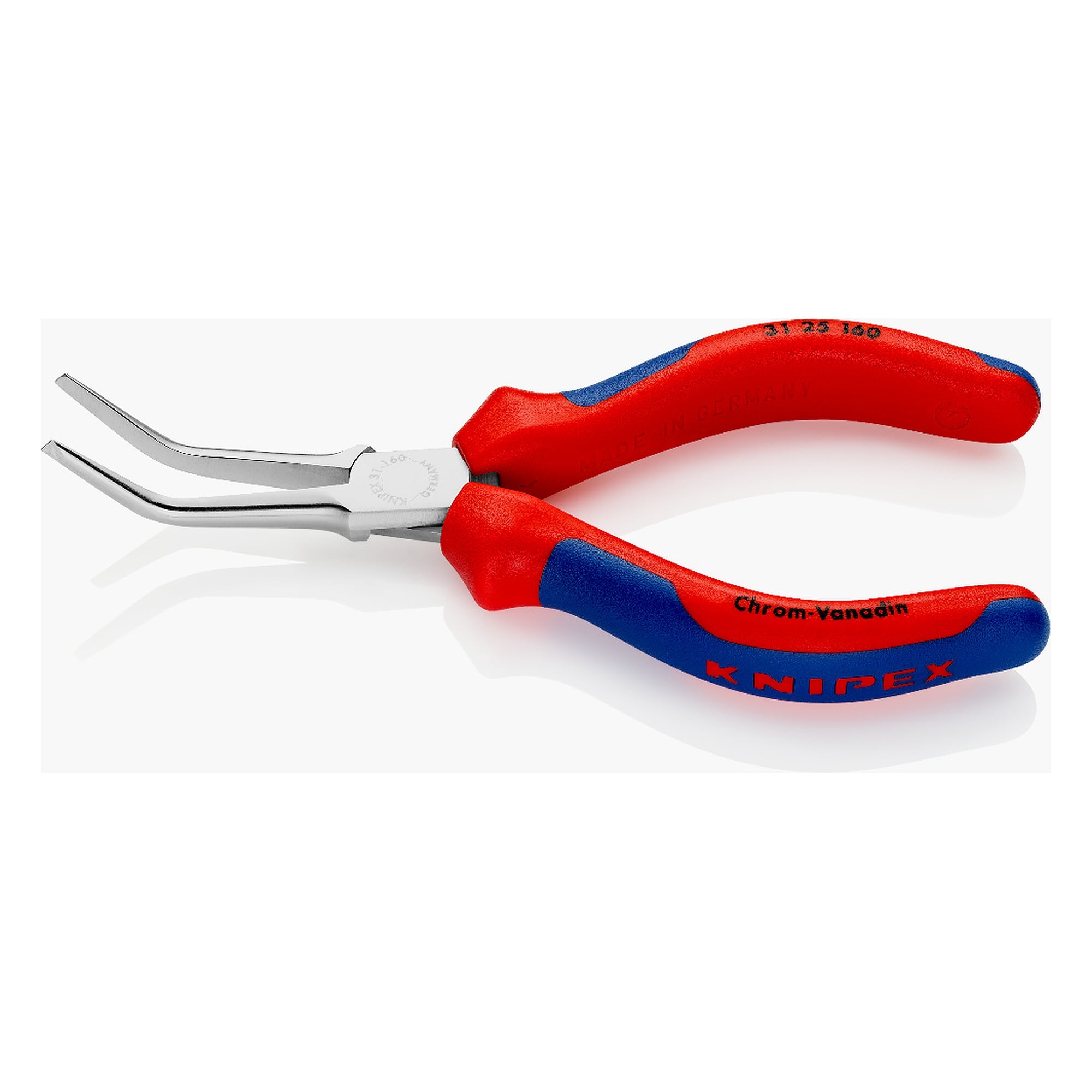 Gripping pliers (needle nose pliers) chrome-plated, 27 mm gripping surface, multi-component grips, 160 mm