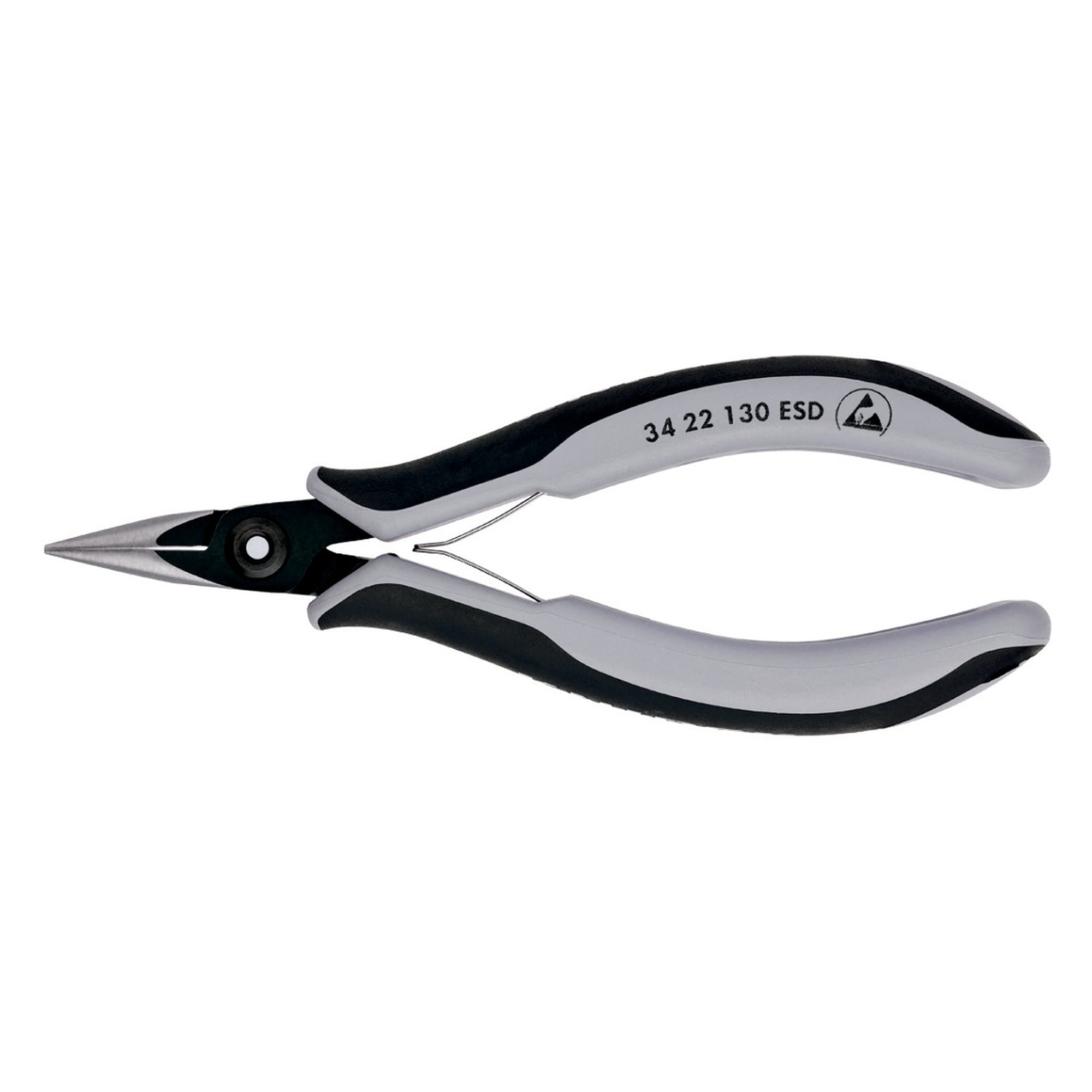 Precision electronics gripping pliers ESD with bolted joint, tip width 1.6 mm, 130 mm