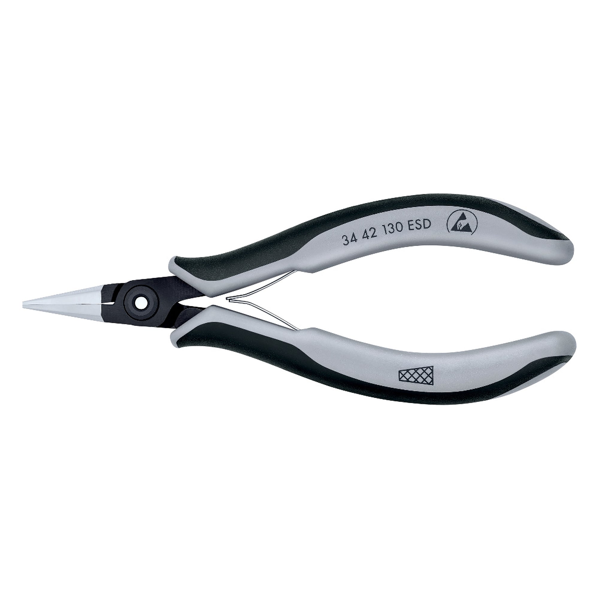 Pince de préhension de précision ESD pour l'électronique, bec de 1,4 mm, 130 mm