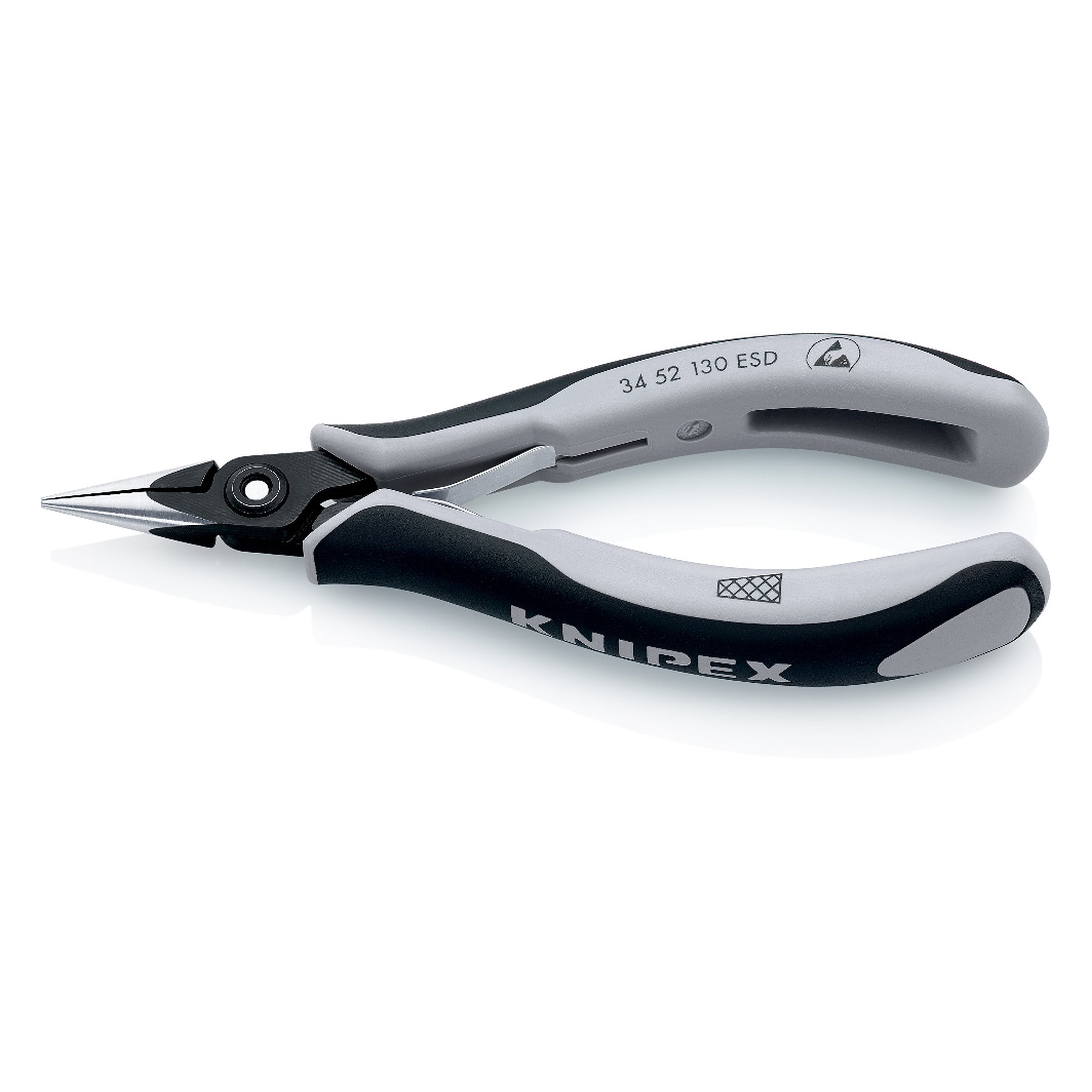 Precision electronics gripping pliers ESD, dissipative handles, 130 mm