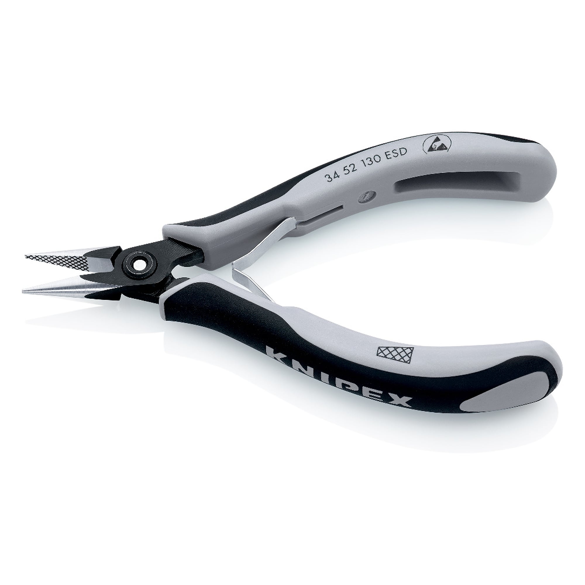 Precision electronics gripping pliers ESD, dissipative handles, 130 mm