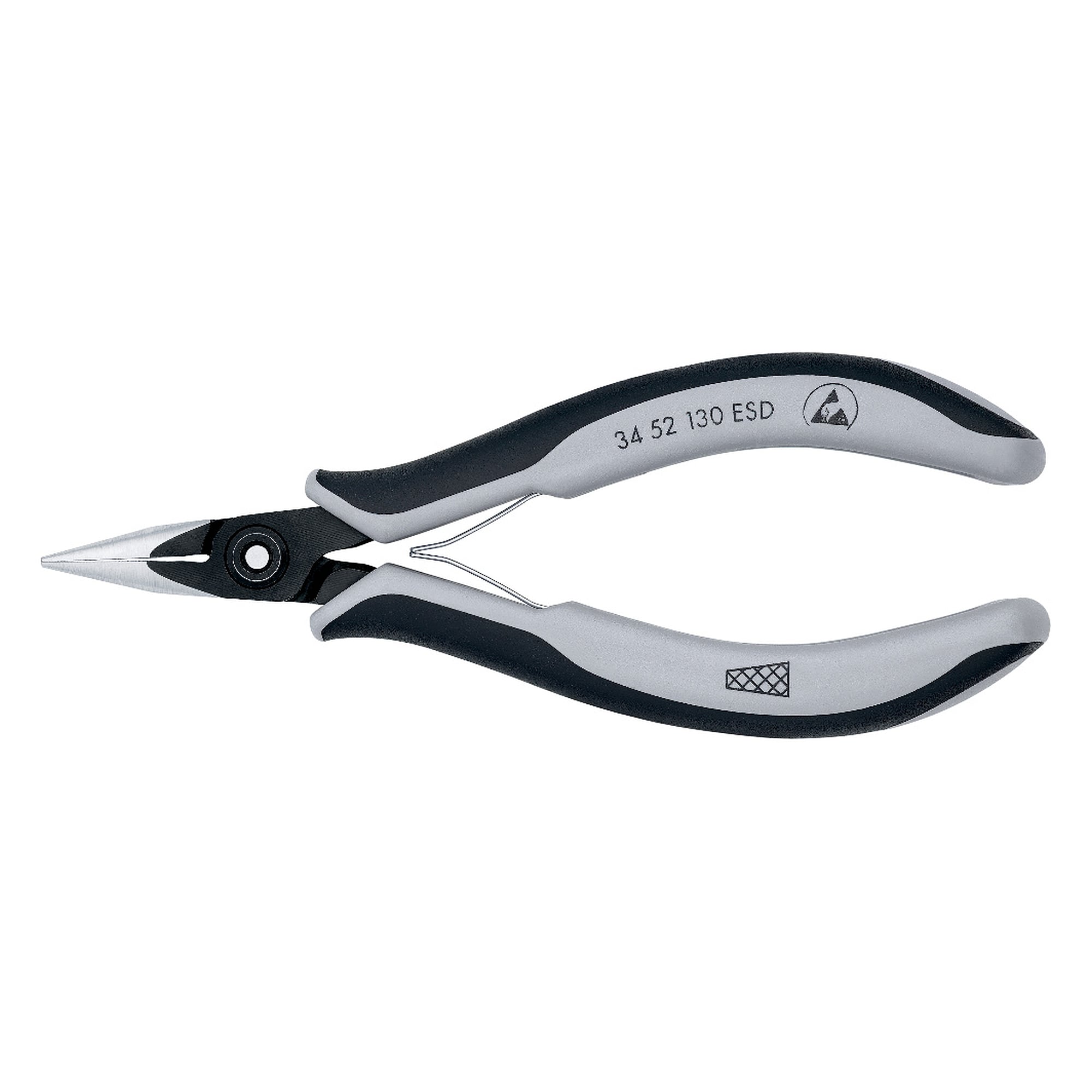 Precision electronics gripping pliers ESD, dissipative handles, 130 mm