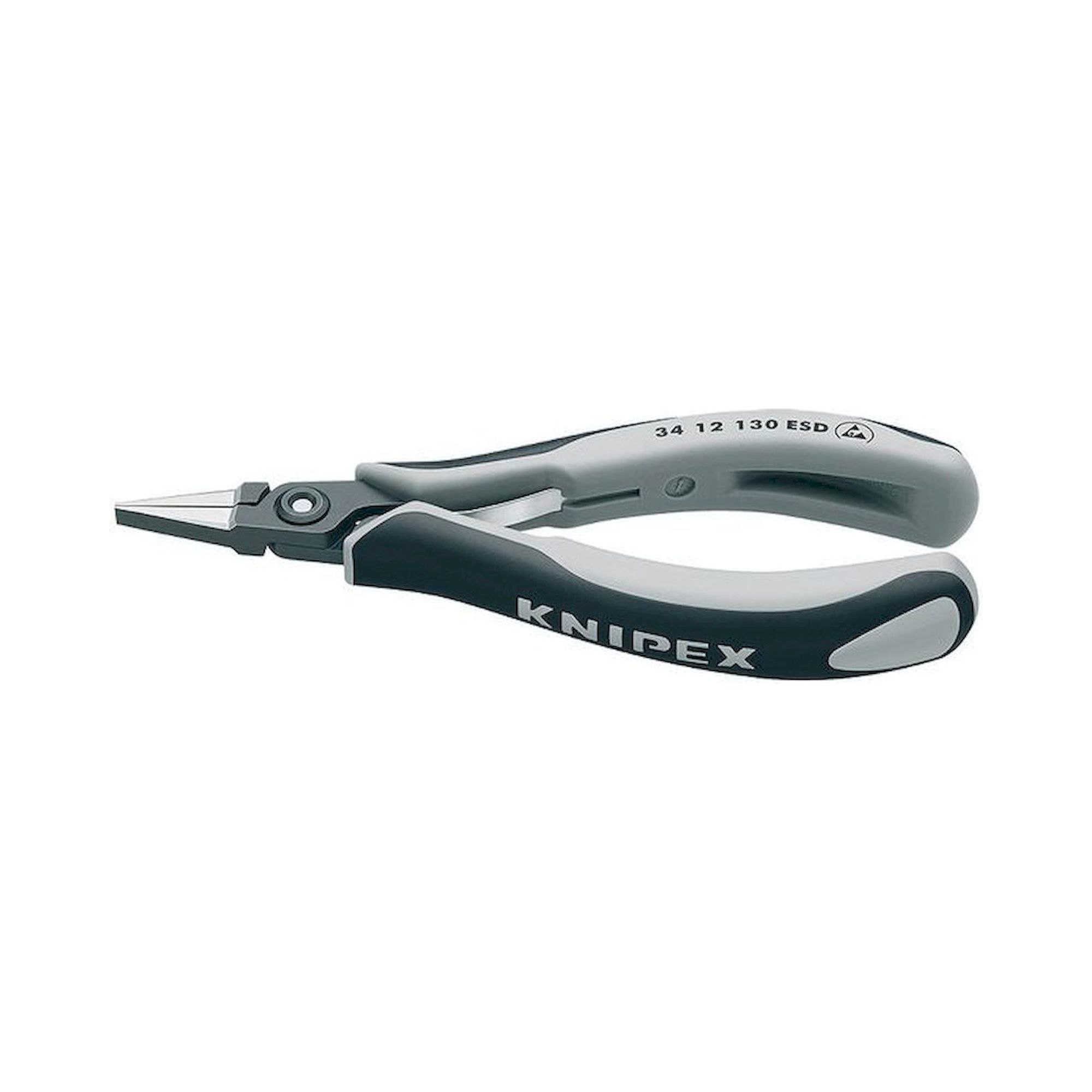 Knipex 34 12 130 ESD. ESD precision electronics gripping pliers, flat, black oxide finish, with multi-component cover, 130 mm