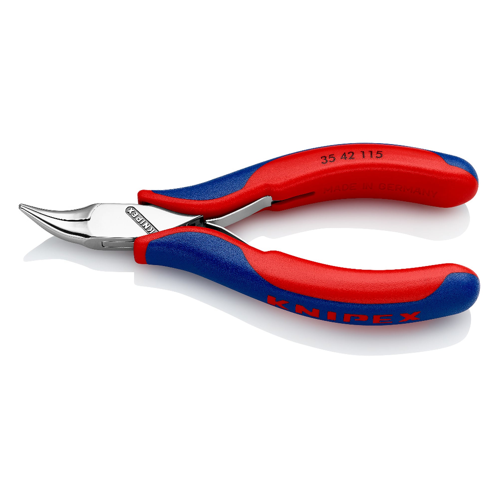 Electronics gripping pliers with 45 degree angled half-round jaws, 115 mm