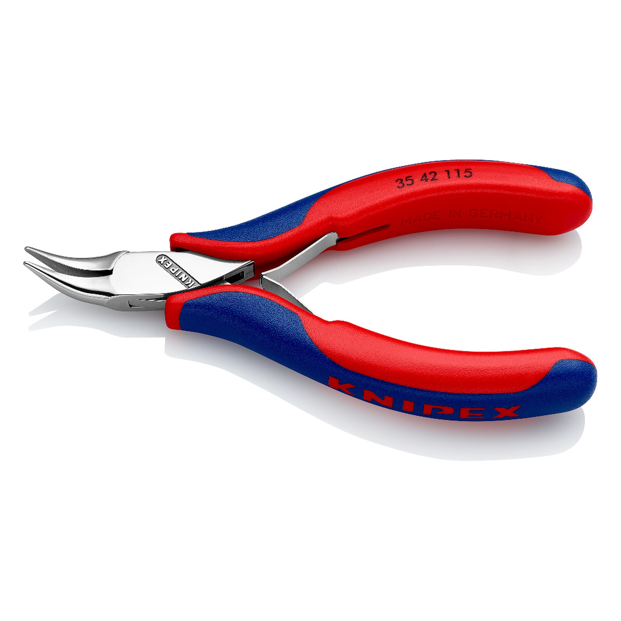Electronics gripping pliers with 45 degree angled half-round jaws, 115 mm