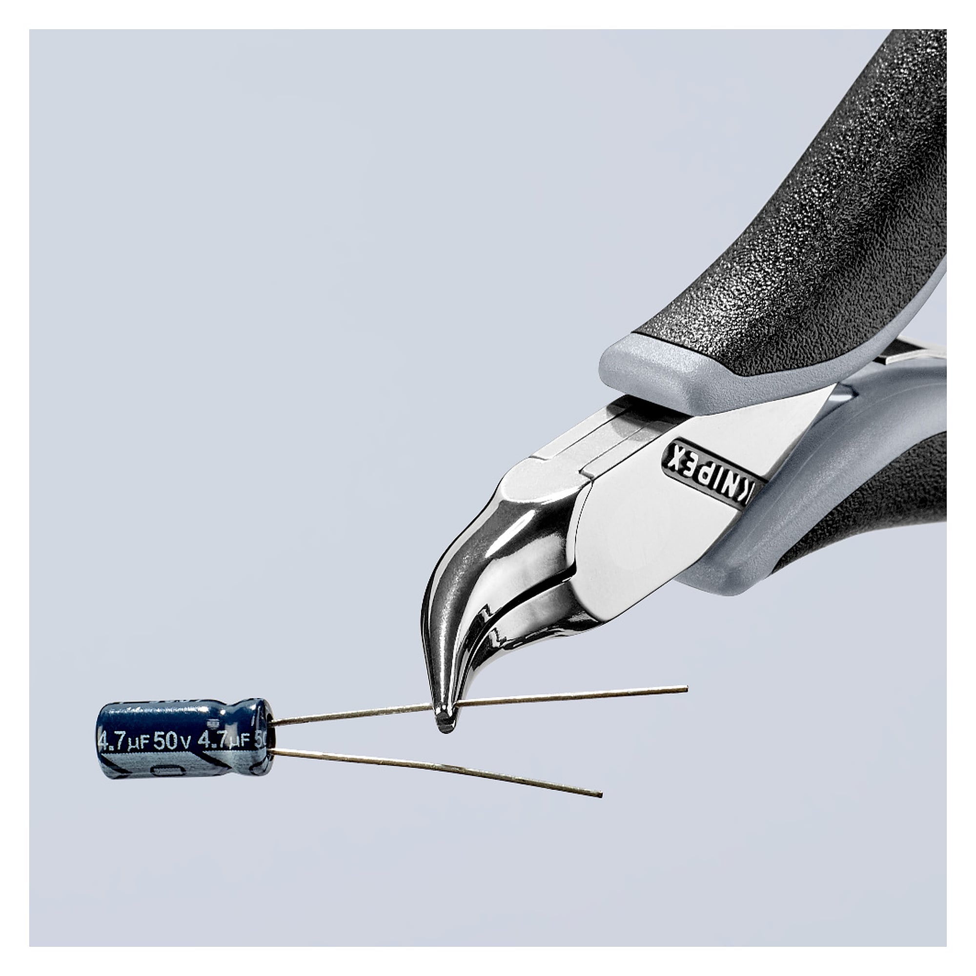 Elektronik-Greifzange ESD mit 45 Grad gewinkelten flach-runden Backen, 115 mm