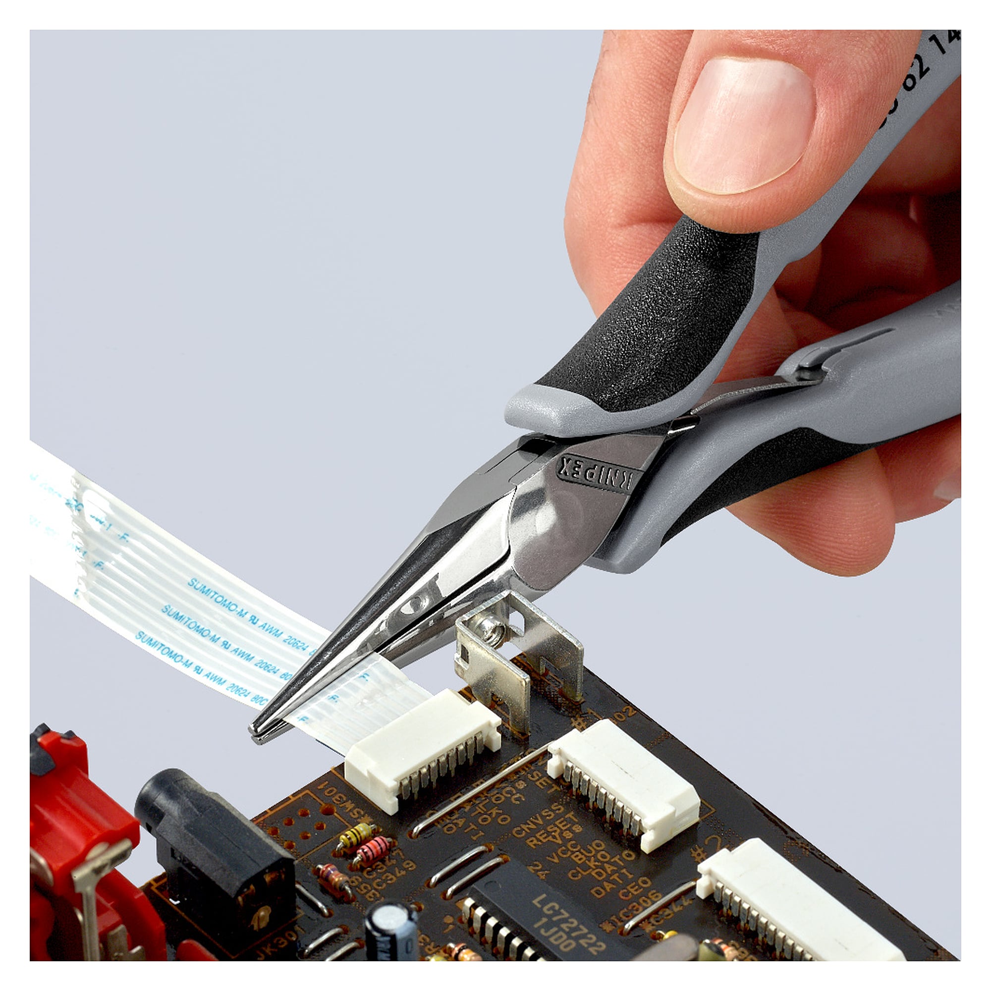 Pince de préhension ESD pour l'électronique, becs demi-ronds, 145 mm