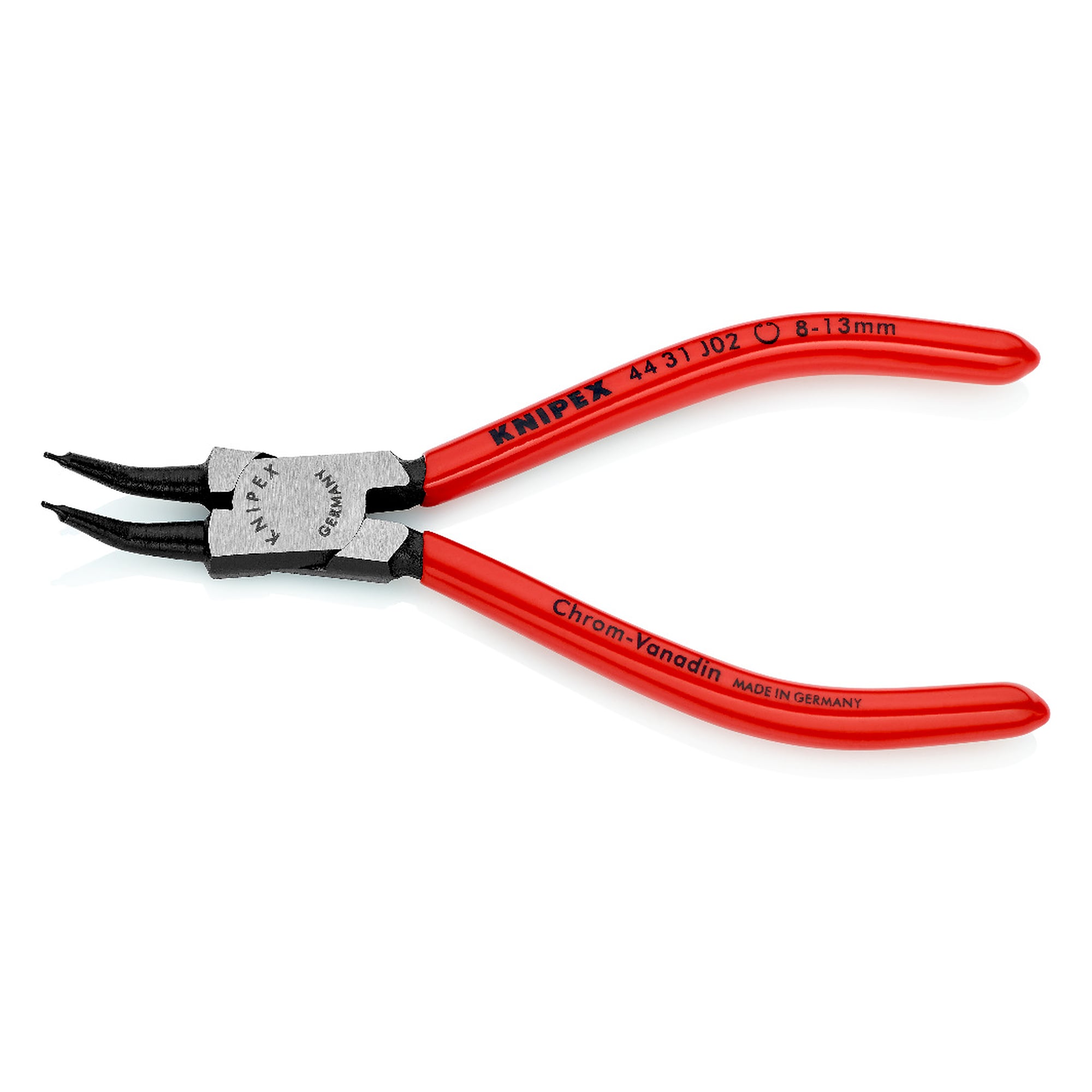 Circlip pliers for internal circlips in bore holes, angled 45°, Ø 8 - 13 mm, tips Ø 0.9 mm, 140 mm