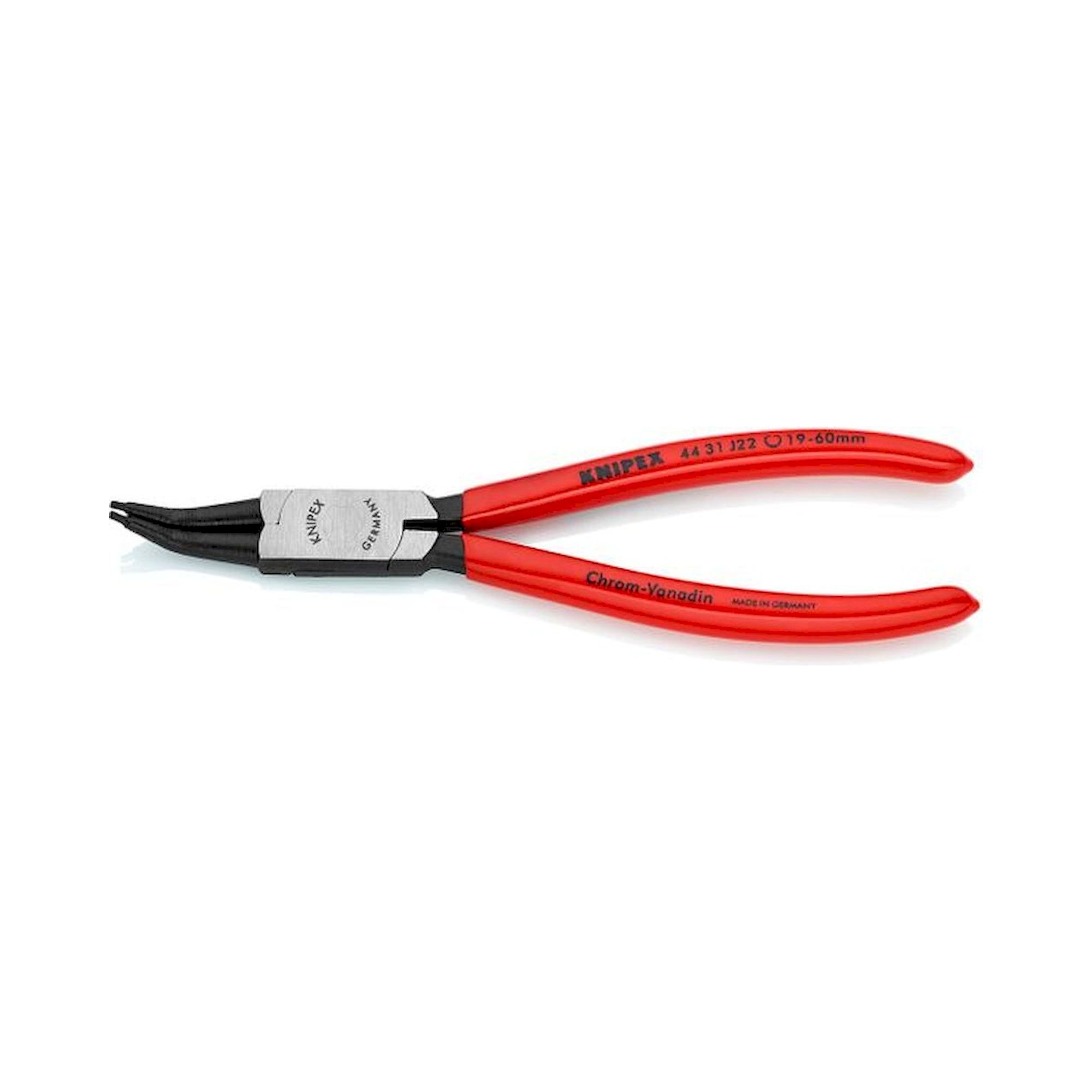 Knipex 44 31 J22. Circlip pliers for inner rings in bores angled 45 °, black atramentized, 180 mm