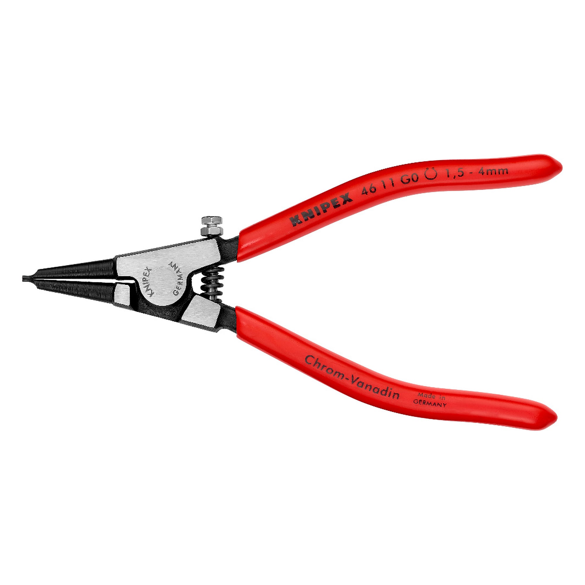 Pince pour circlips pour anneaux de préhension d'arbre Ø 1,5 - 4 mm, à ressort d'ouverture, 140 mm