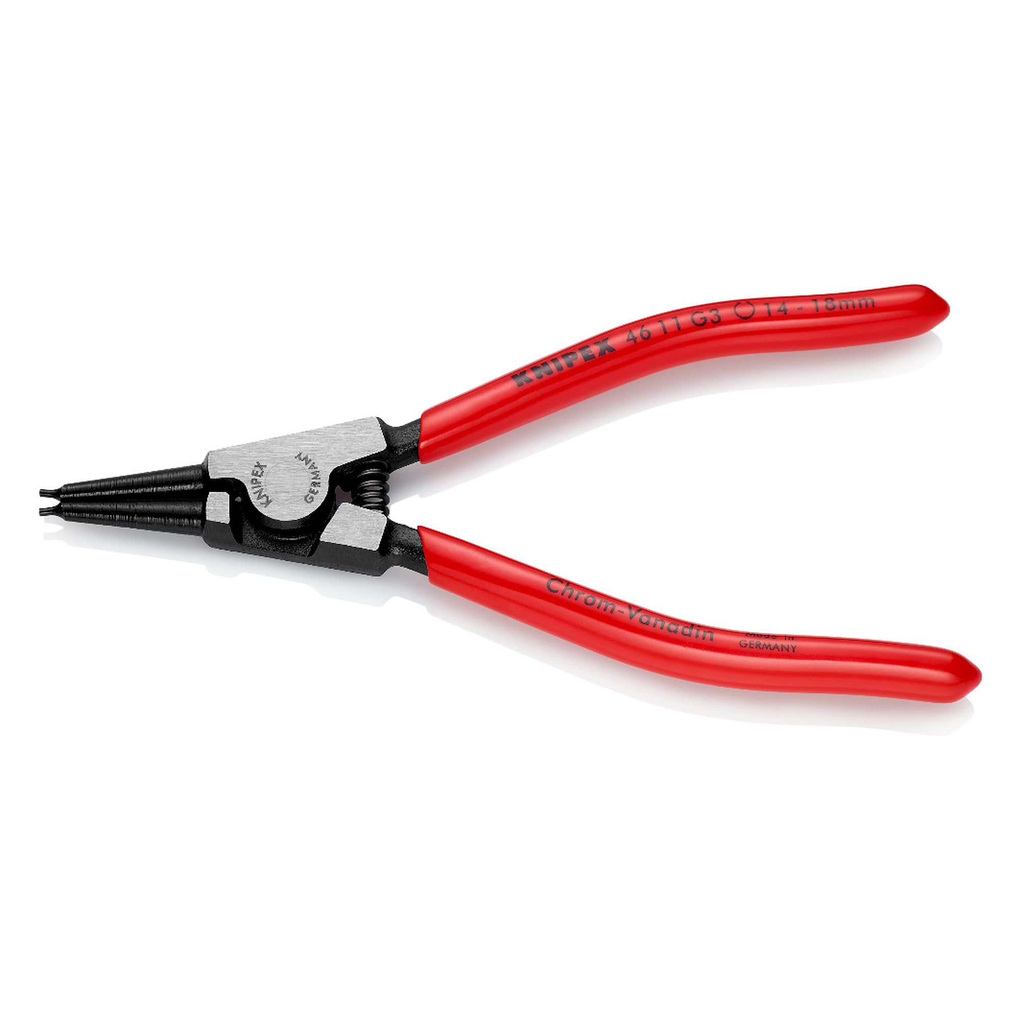 Circlip pliers for grip rings on shafts Ø 14 - 18 mm, with opening spring, 140 mm