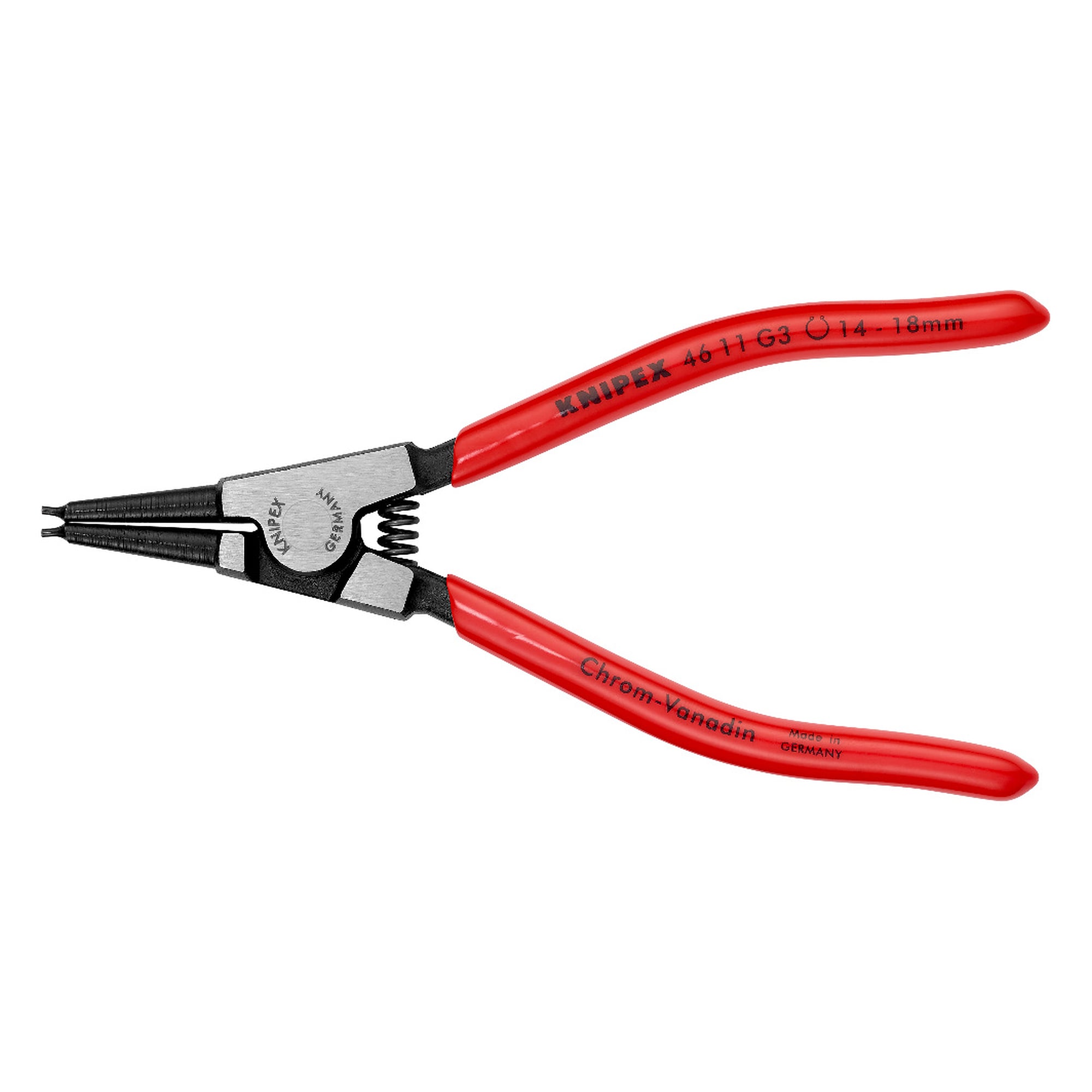 Circlip pliers for grip rings on shafts Ø 14 - 18 mm, with opening spring, 140 mm
