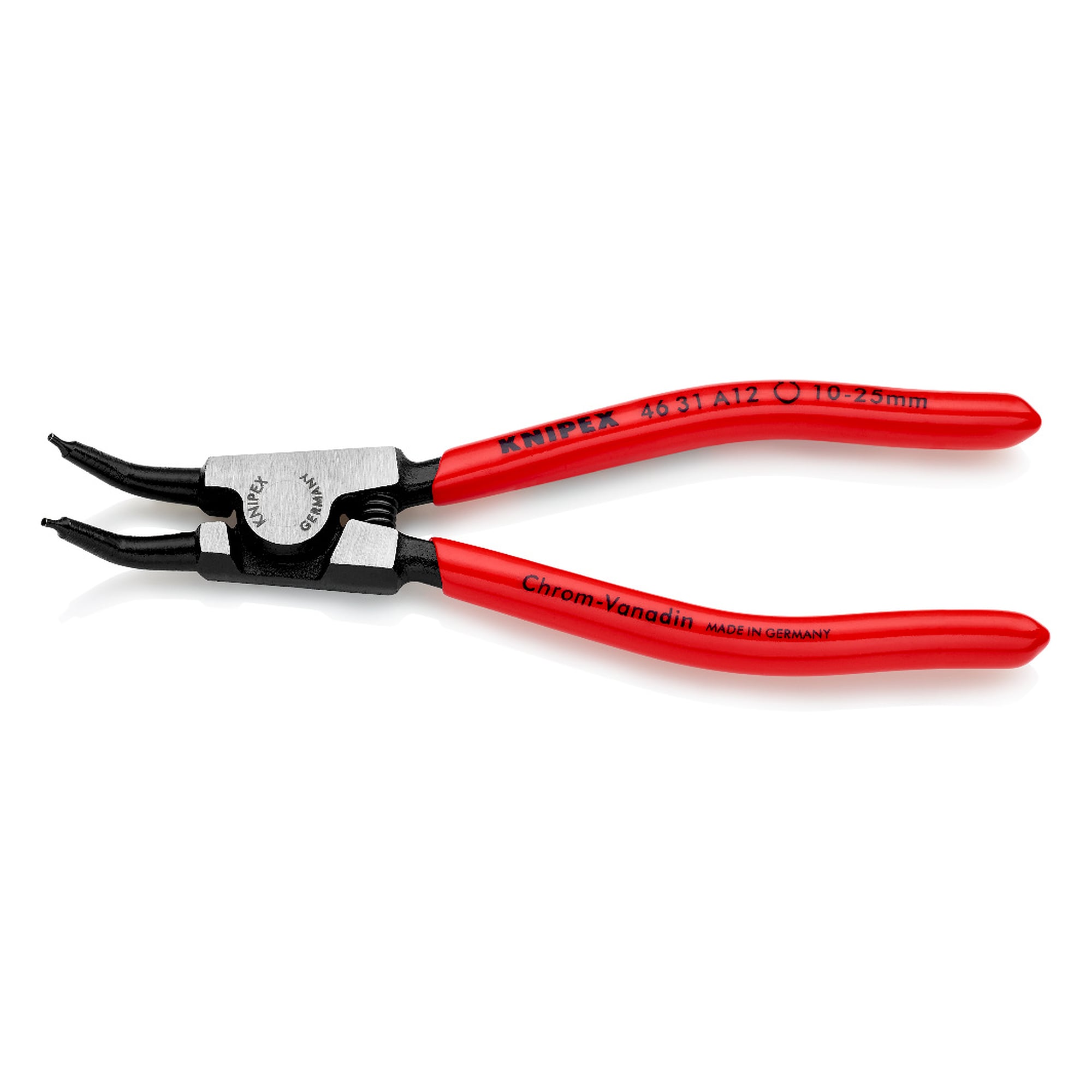 Circlip pliers for external circlips on shafts, angled 45°, 10 - 25 mm dia., black atramentized, 130 mm
