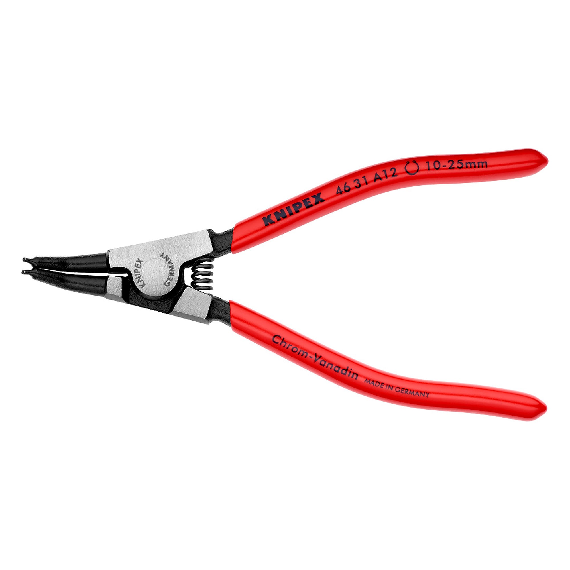 Circlip pliers for external circlips on shafts, angled 45°, 10 - 25 mm dia., black atramentized, 130 mm