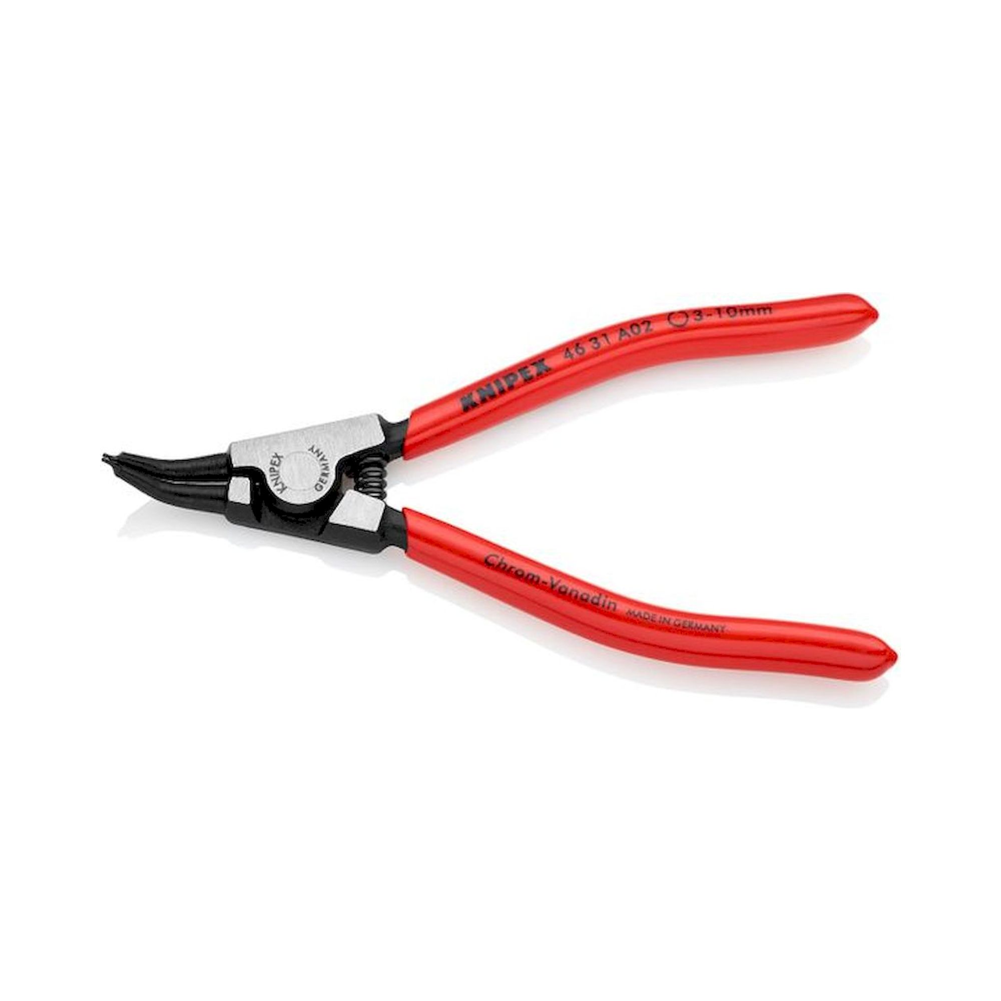 Knipex 46 31 A02. Pince pour circlips pour bagues extérieures sur les arbres, coudée à 45°, atramentée noir