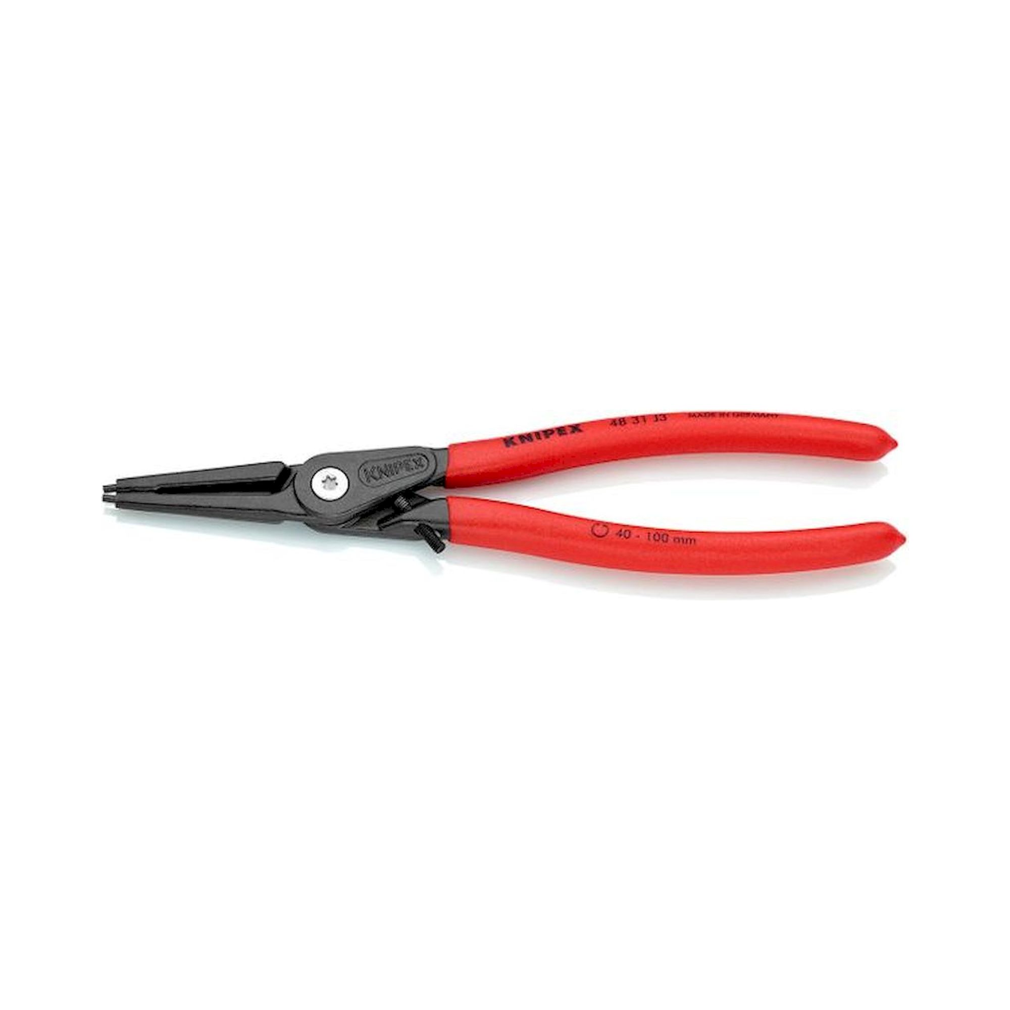 Knipex 48 31 J3. Präzisions-Sicherungsringzange für Innenringe in Bohrungen mit Überdehnungsschutz, grau atramentiert, 225 mm