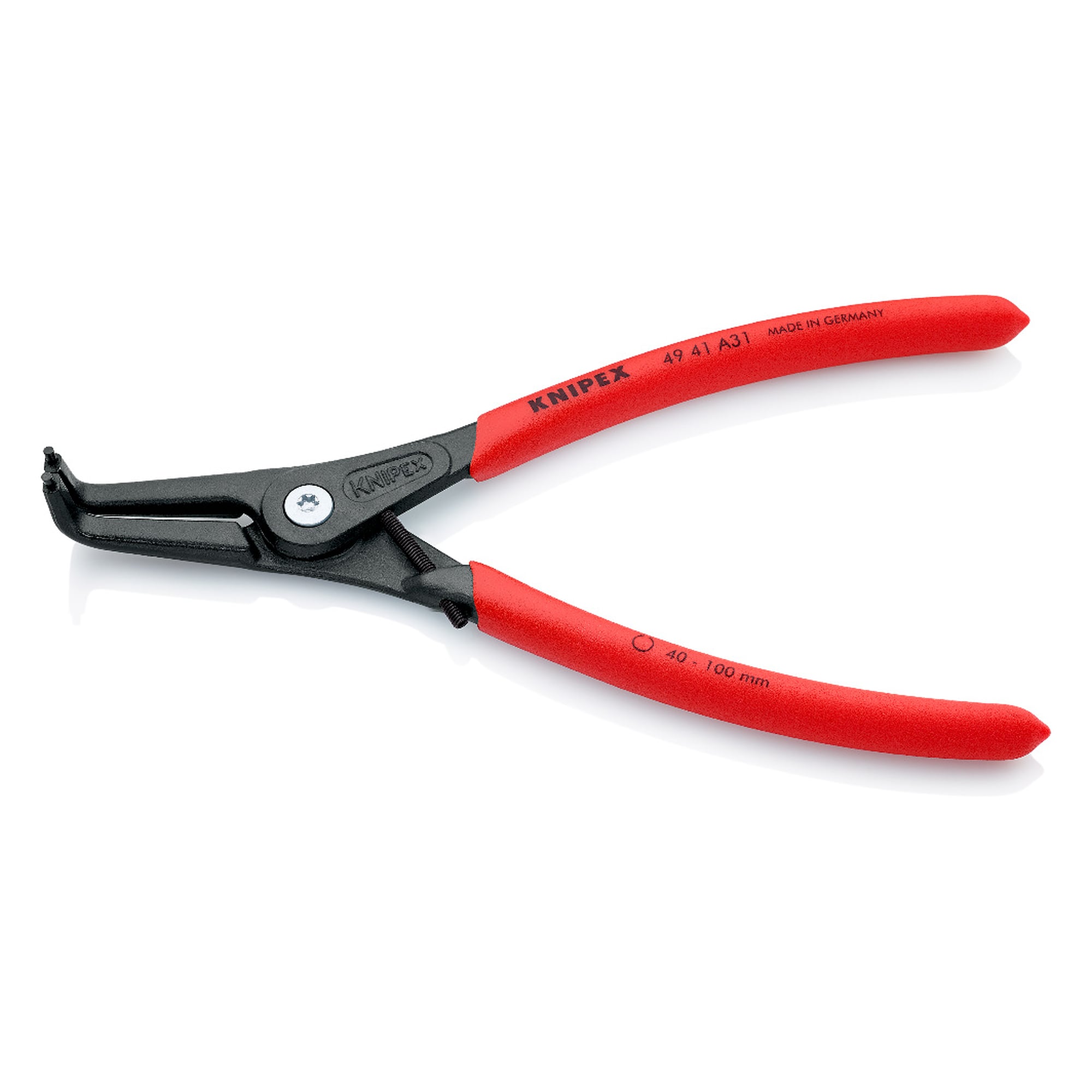 Precision circlip pliers for external circlips on shafts, forged, slim head, 210 mm