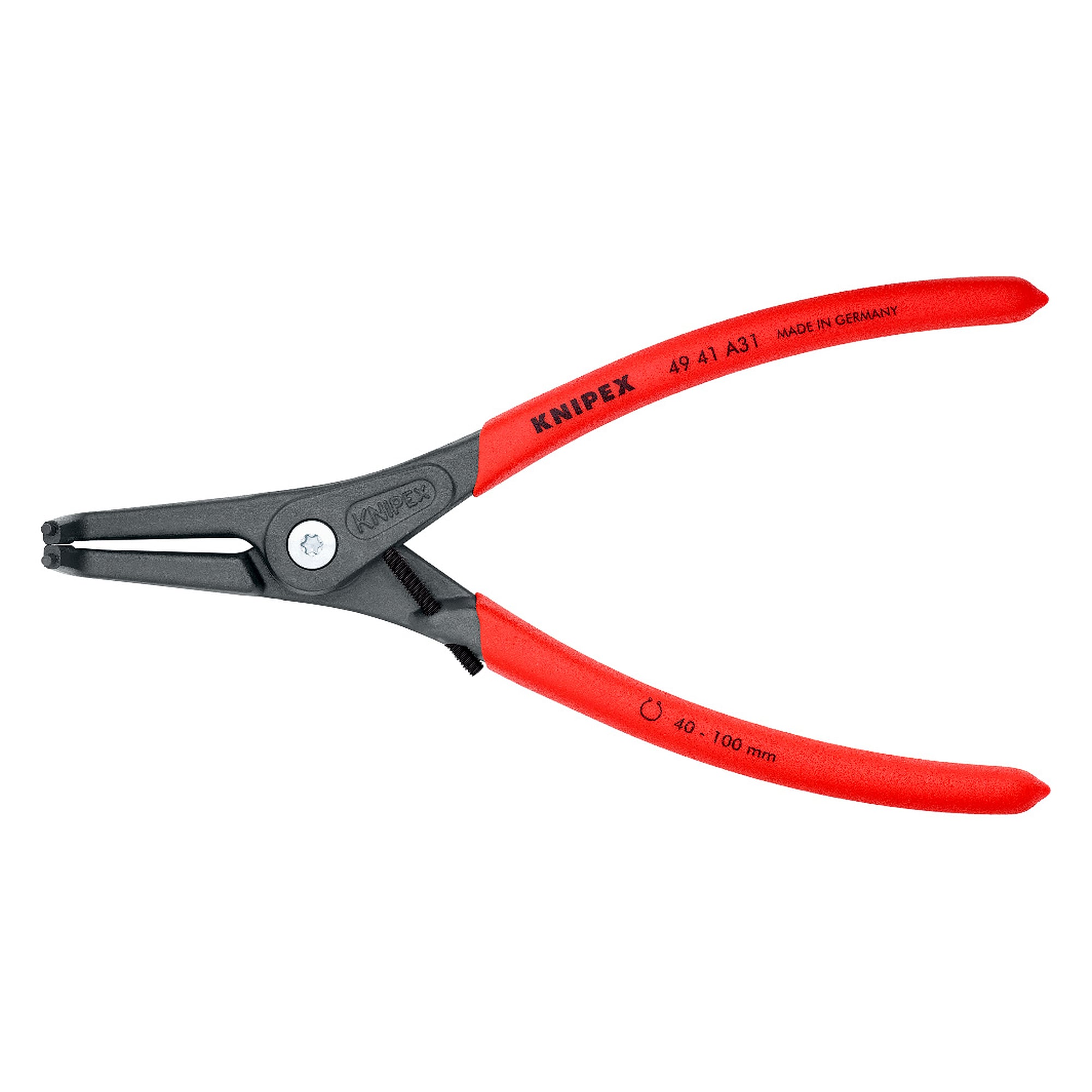 Precision circlip pliers for external circlips on shafts, forged, slim head, 210 mm