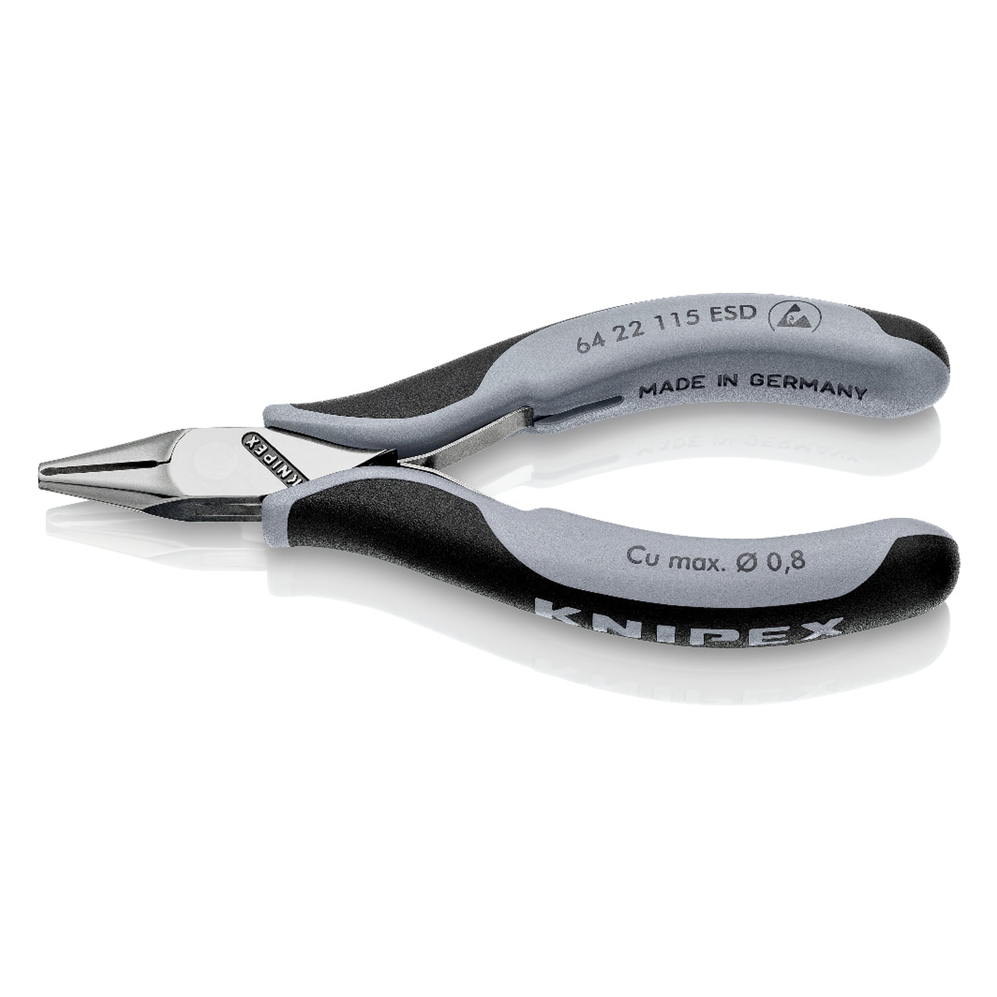 Electronics end cutting nippers ESD, dissipative handles, soft wire 0.8 mm dia., 115 mm