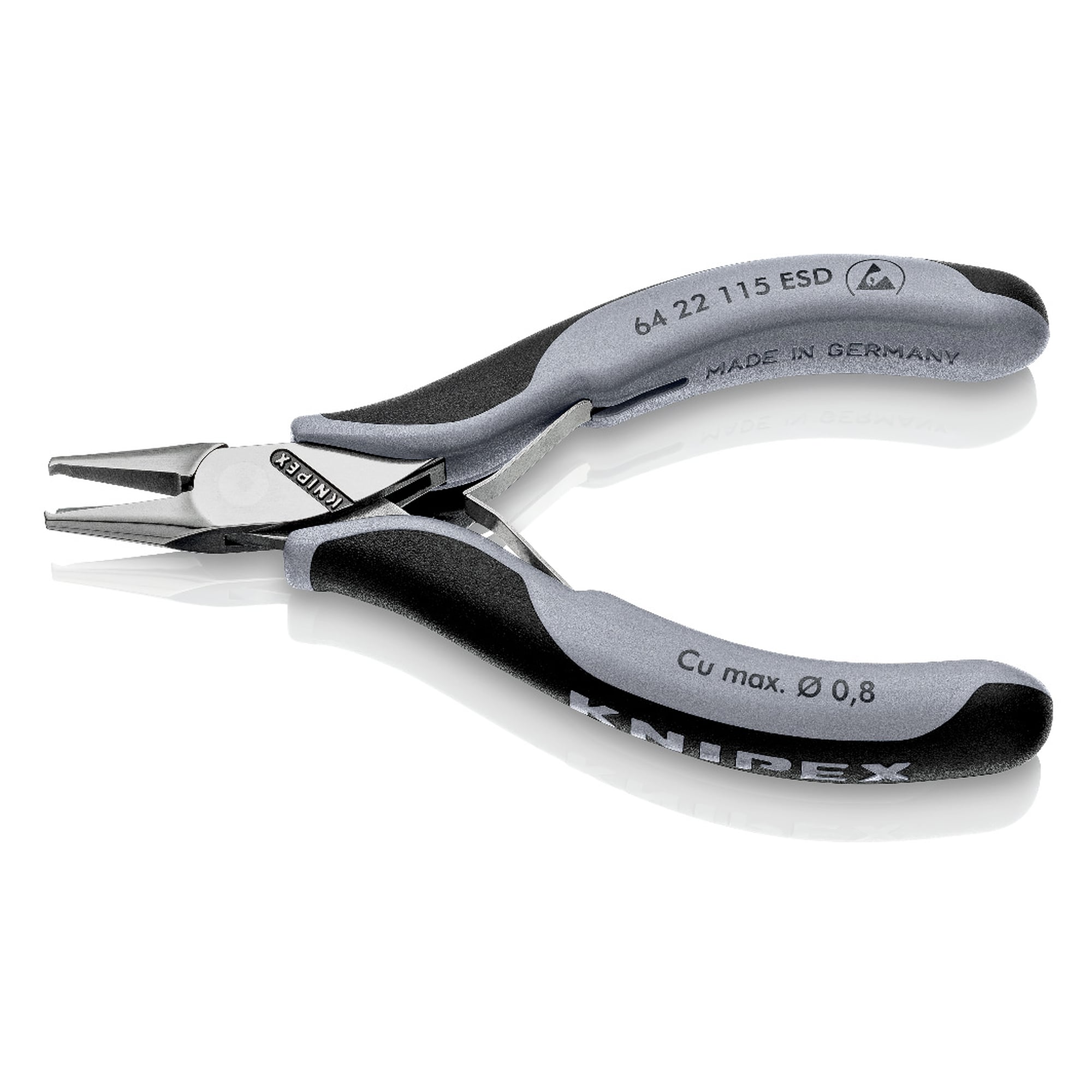 Electronics end cutting nippers ESD, dissipative handles, soft wire 0.8 mm dia., 115 mm